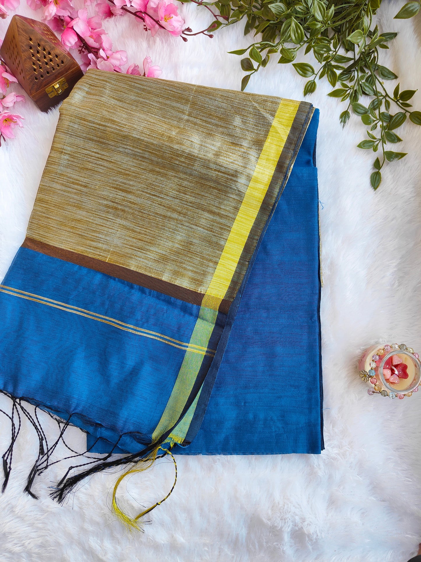 SKY BLUE AND GOLD COTTON ZARI SAREE