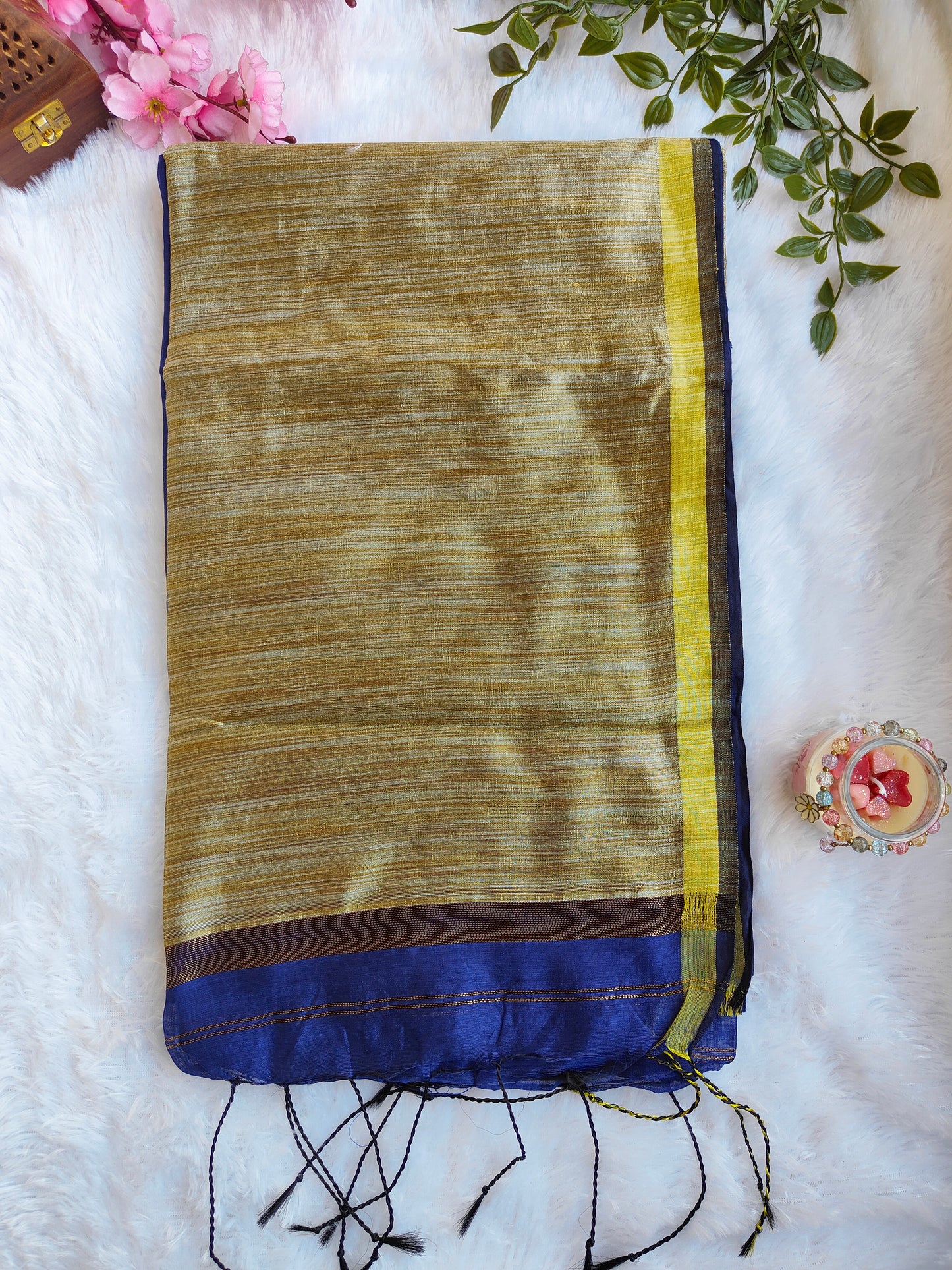 BLUE AND GOLD COTTON ZARI SAREE