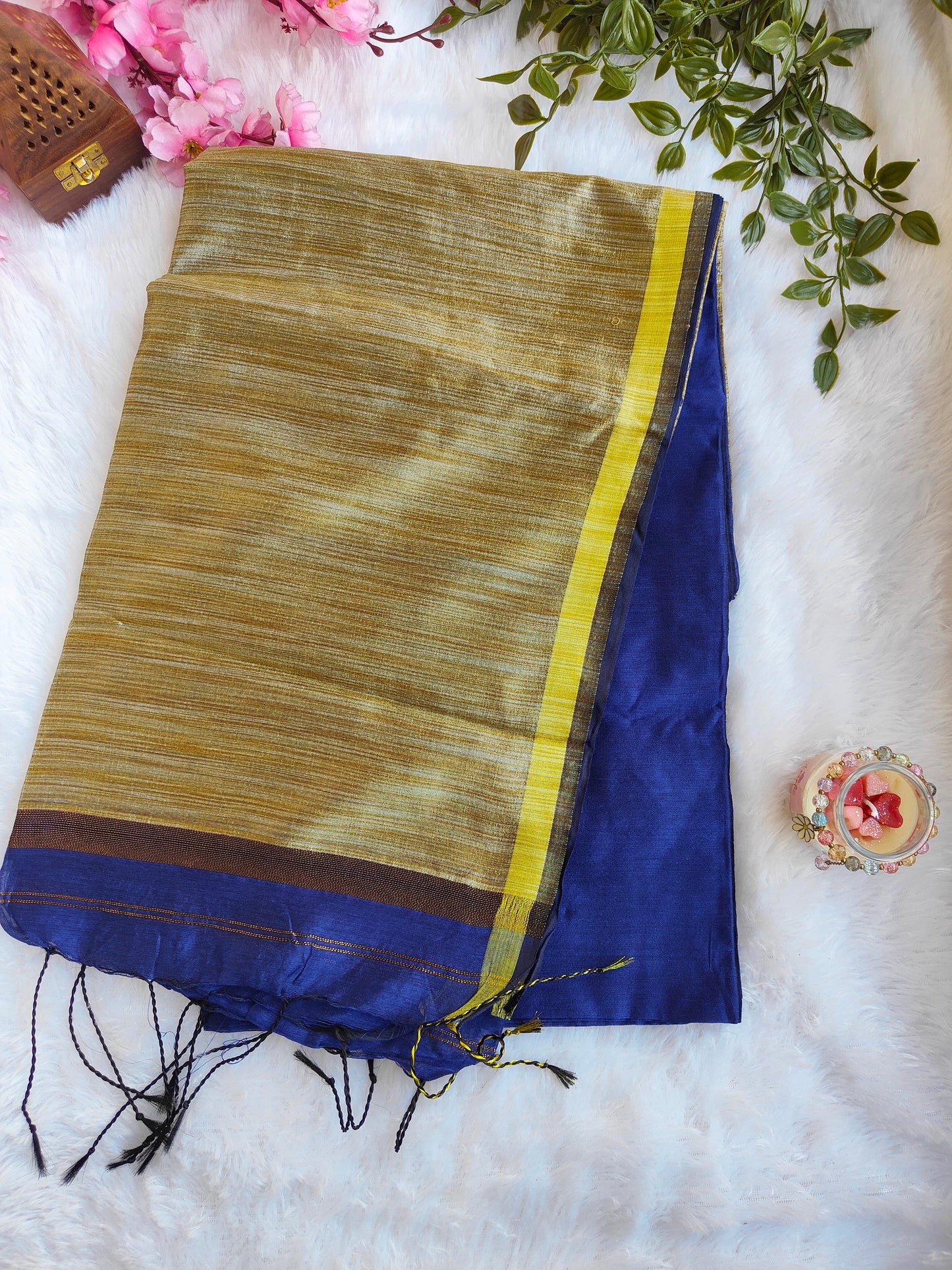 BLUE AND GOLD COTTON ZARI SAREE