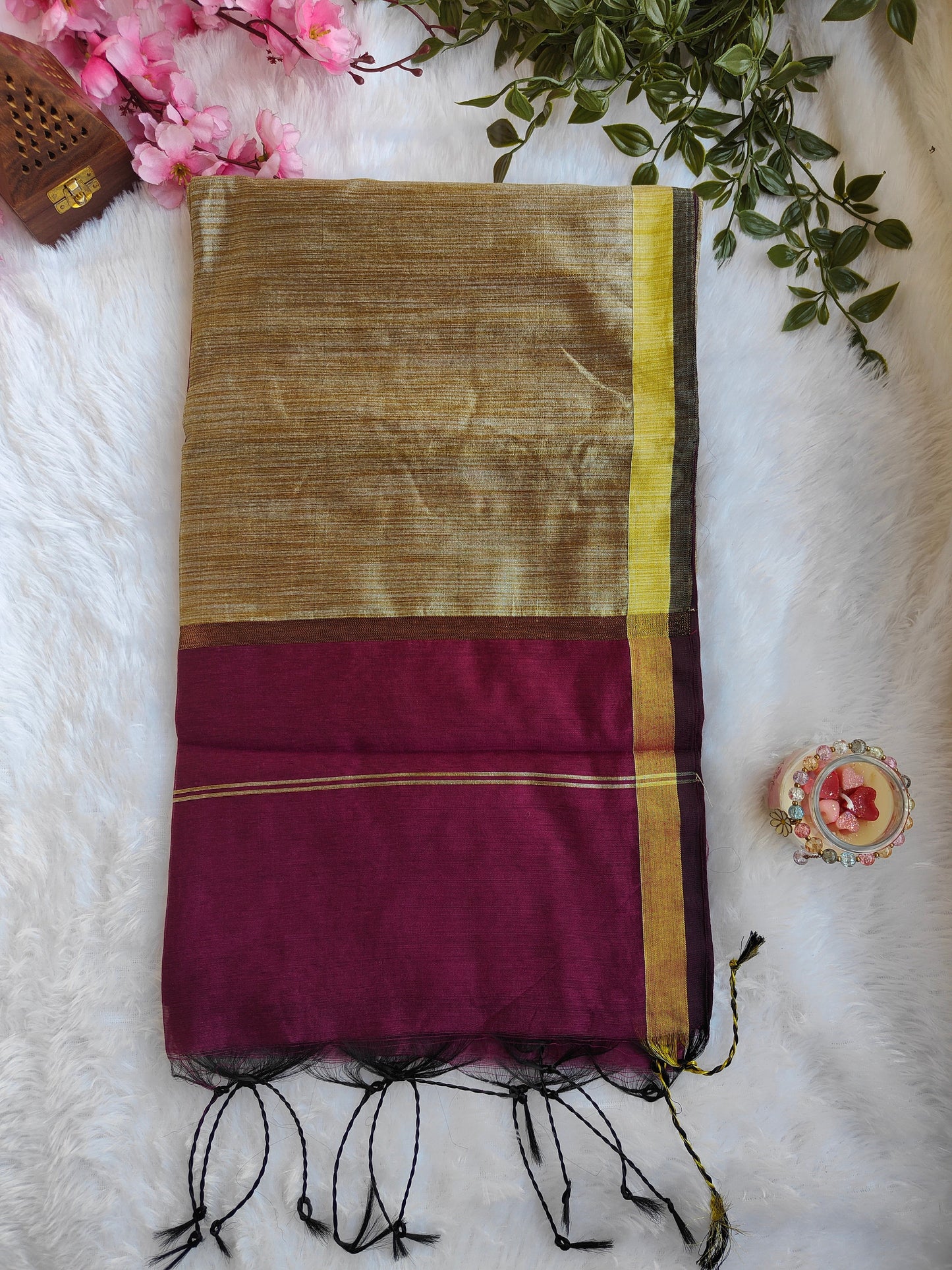 MAGENTA AND GOLD COTTON ZARI SAREE