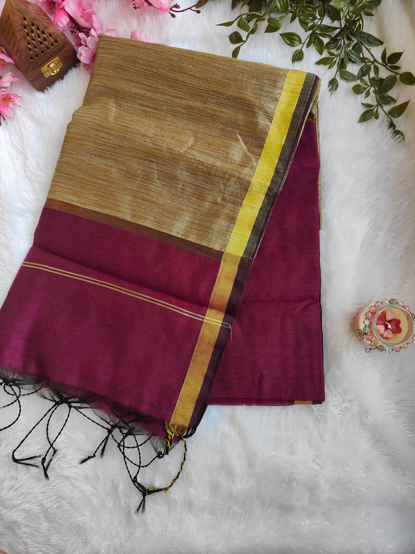 MAGENTA AND GOLD COTTON ZARI SAREE