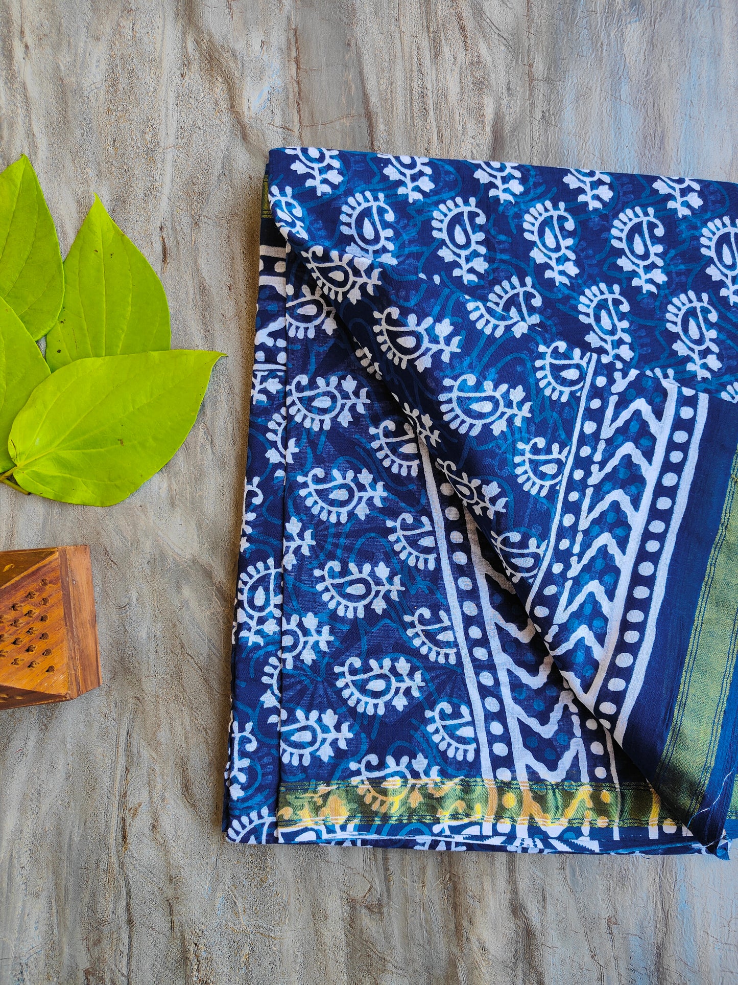 INDIGO AJRAKH CHANDERI COTTON SAREE