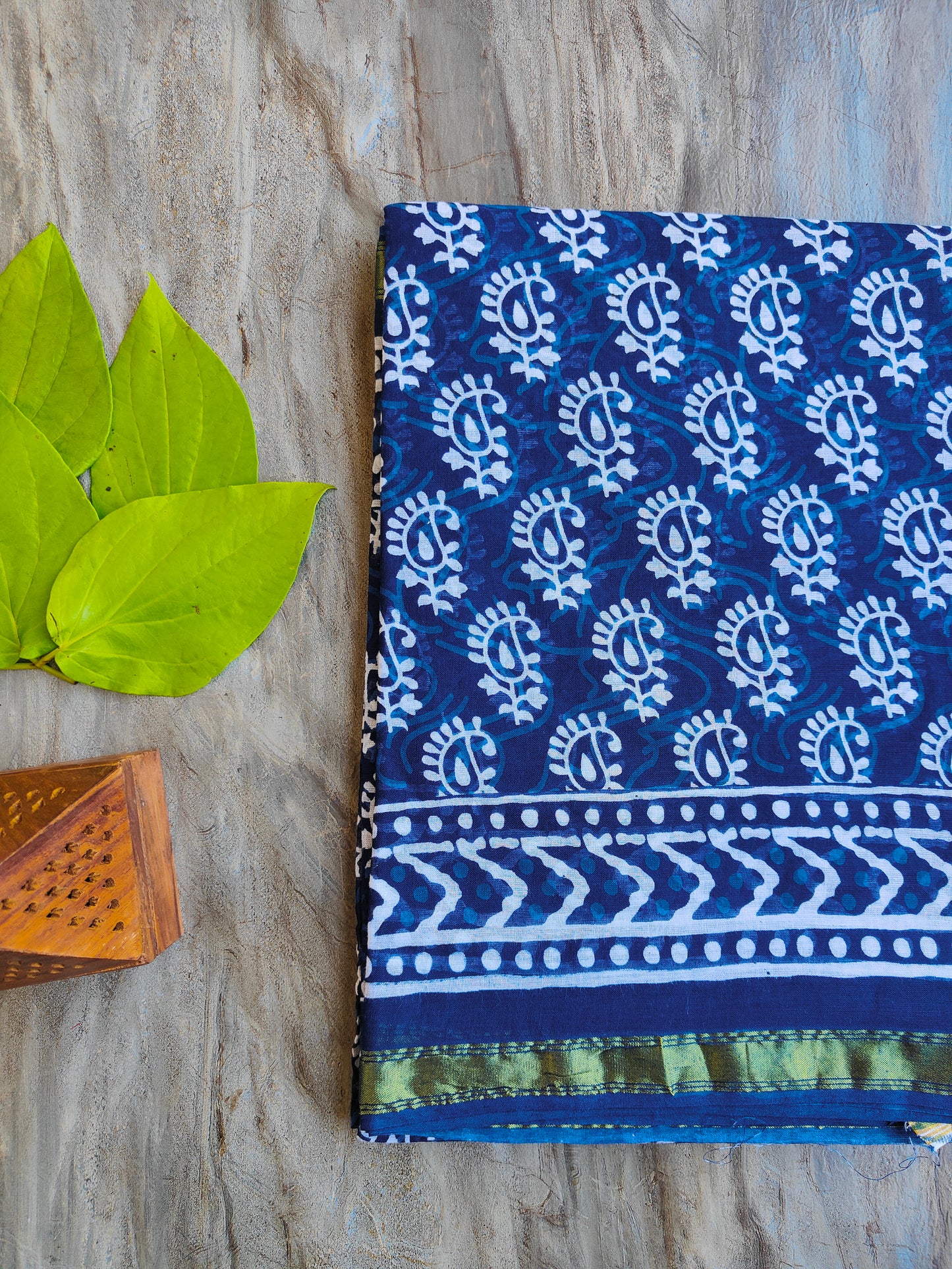 INDIGO AJRAKH CHANDERI COTTON SAREE