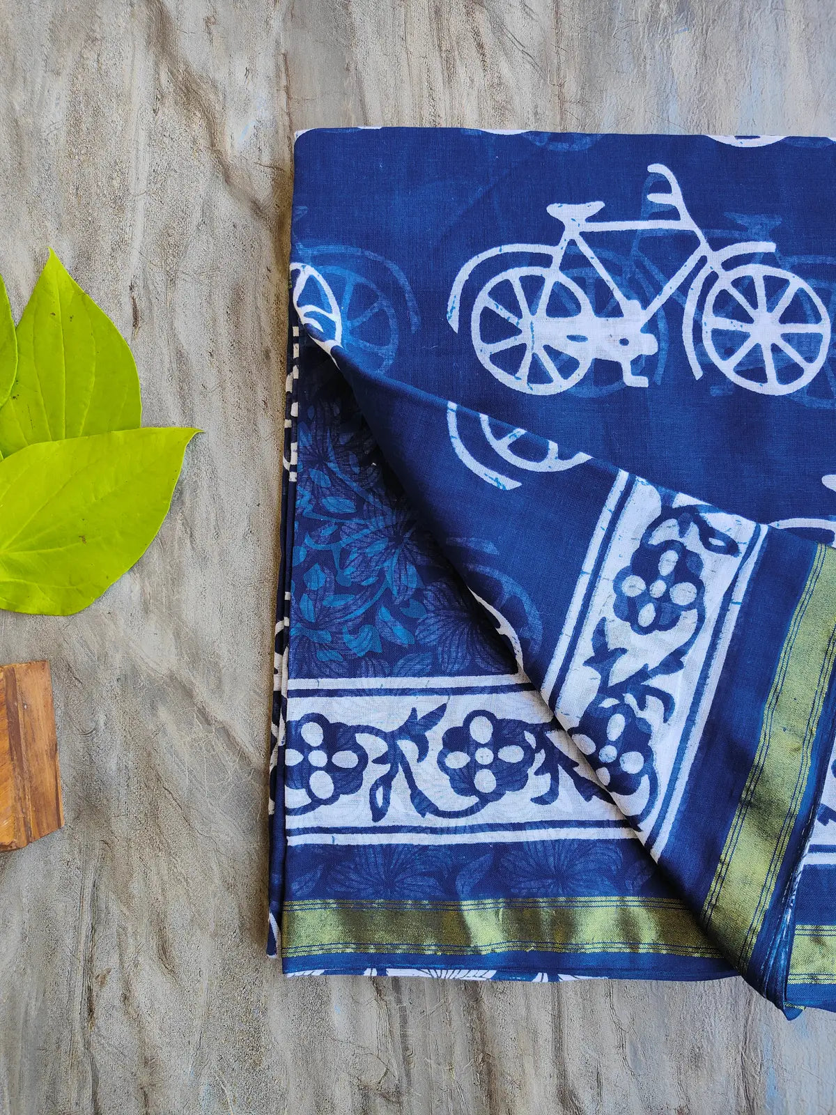 INDIGO AJRAKH CHANDERI COTTON SAREE