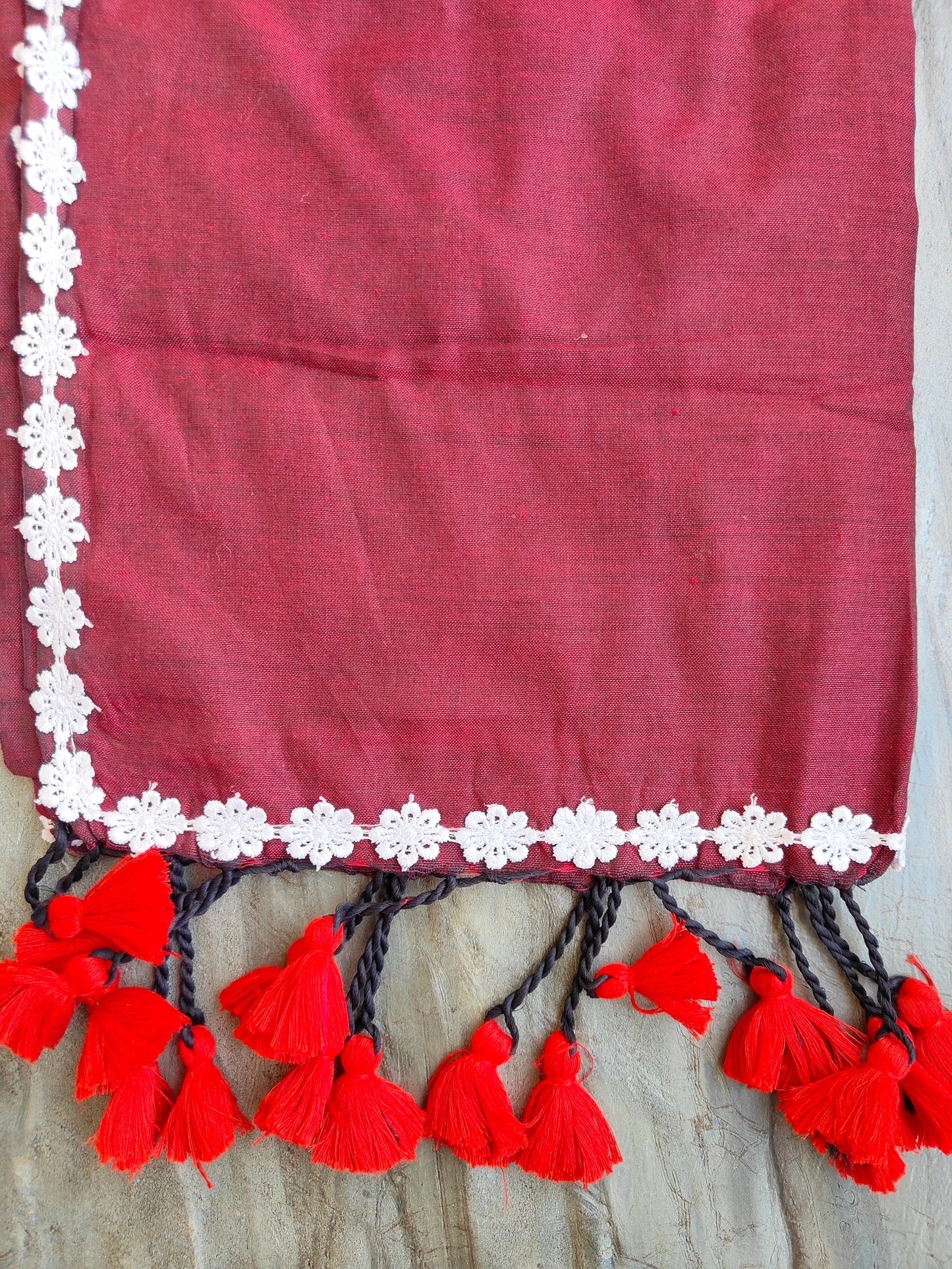 MAROON LACE KHADI COTTON SAREE