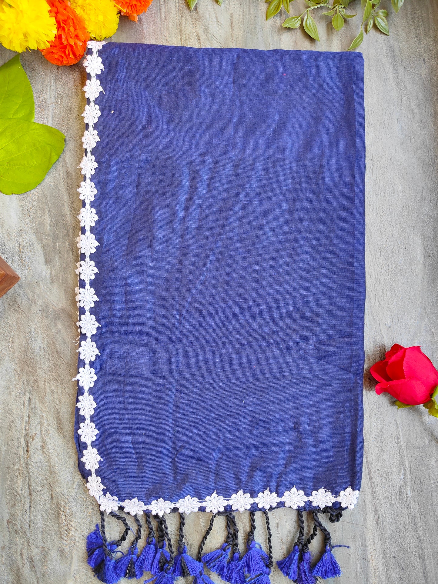 NAVY BLUE LACE KHADI COTTON SAREE