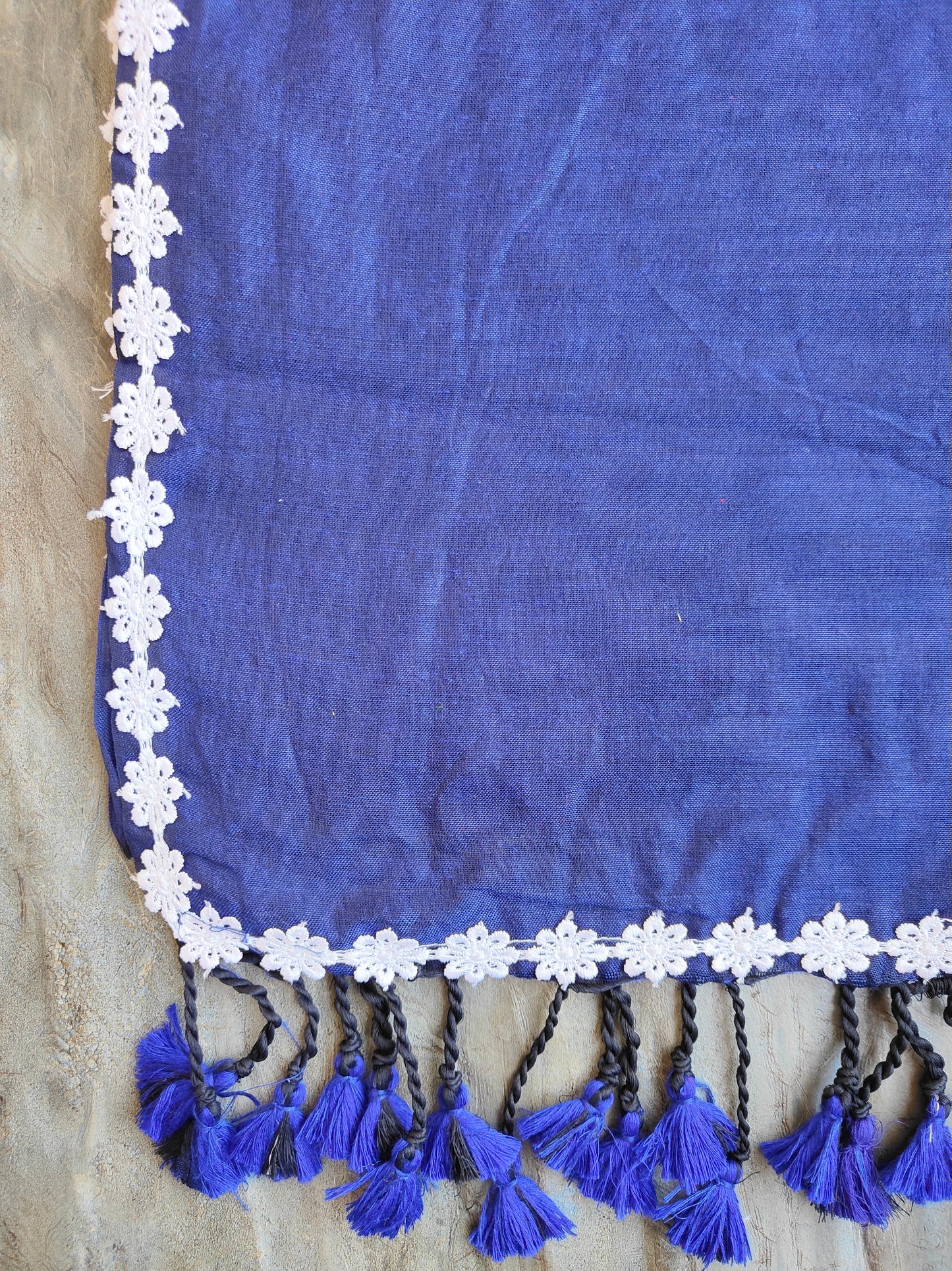 NAVY BLUE LACE KHADI COTTON SAREE