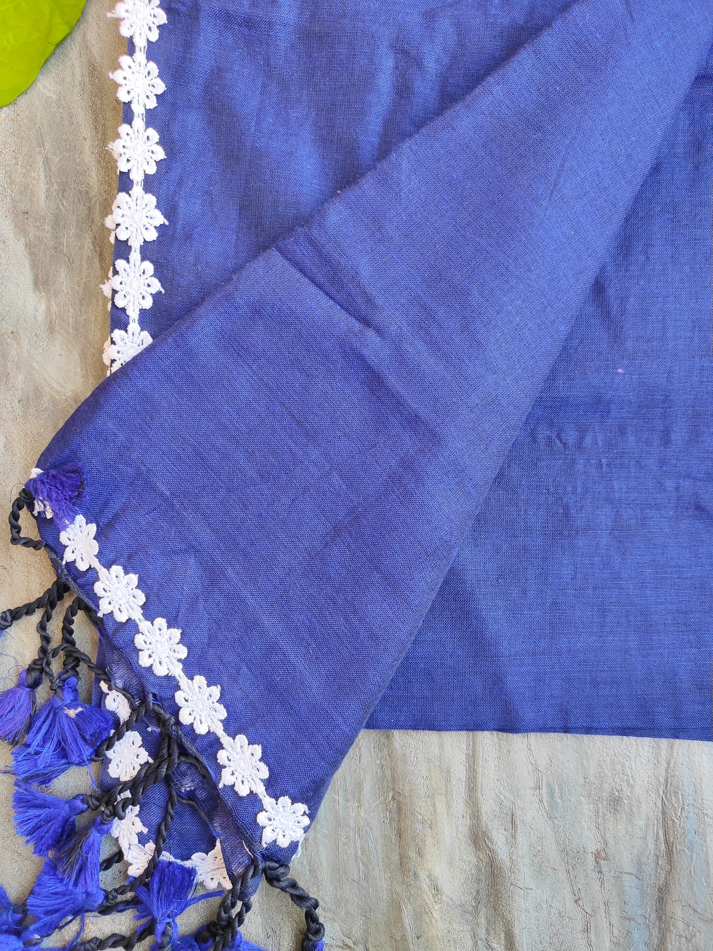 NAVY BLUE LACE KHADI COTTON SAREE