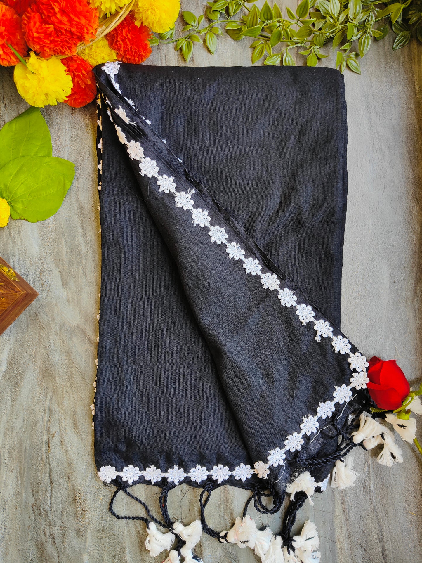 BLACK LACE KHADI COTTON SAREE