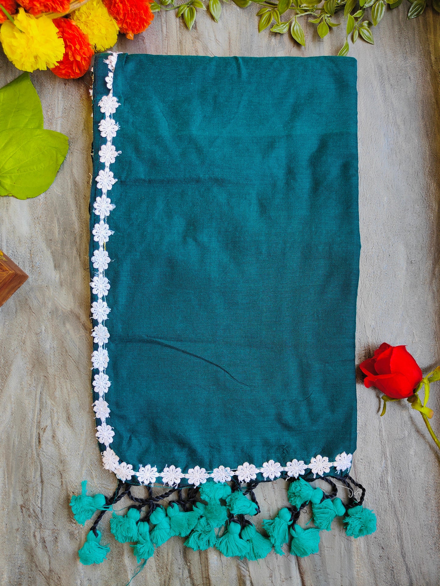 TEAL LACE KHADI COTTON SAREE