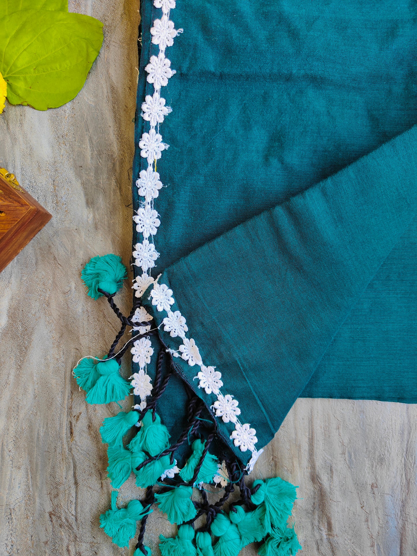 TEAL LACE KHADI COTTON SAREE