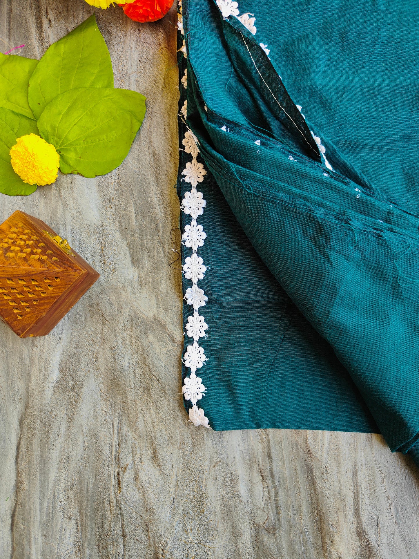 TEAL LACE KHADI COTTON SAREE