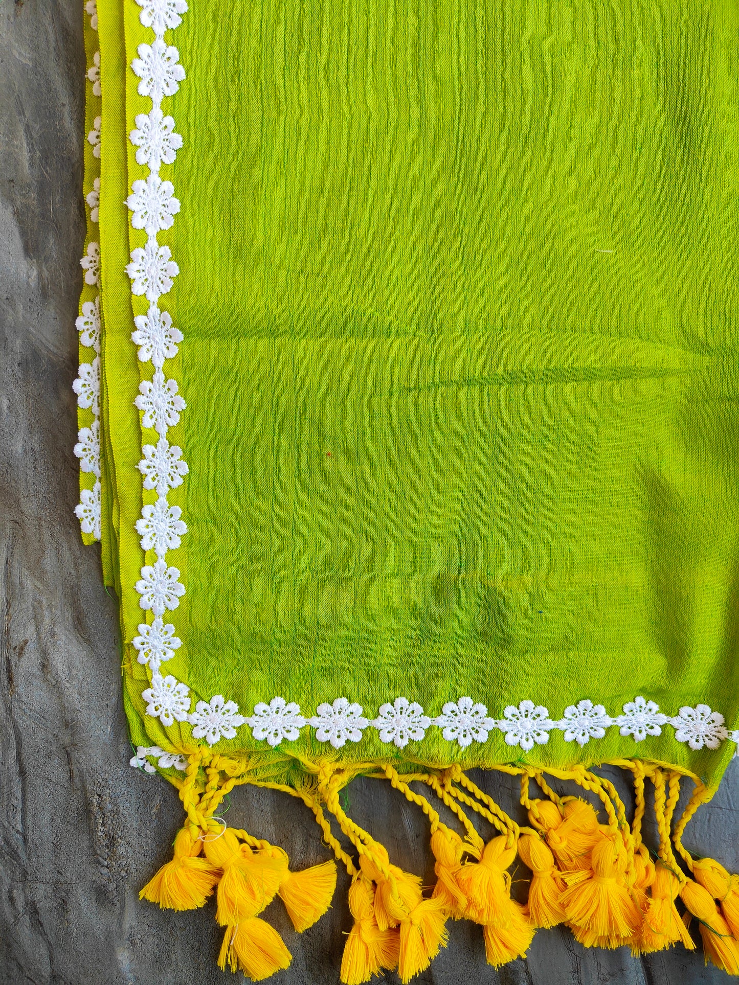 PARROT GREEN LACE KHADI COTTON SAREE