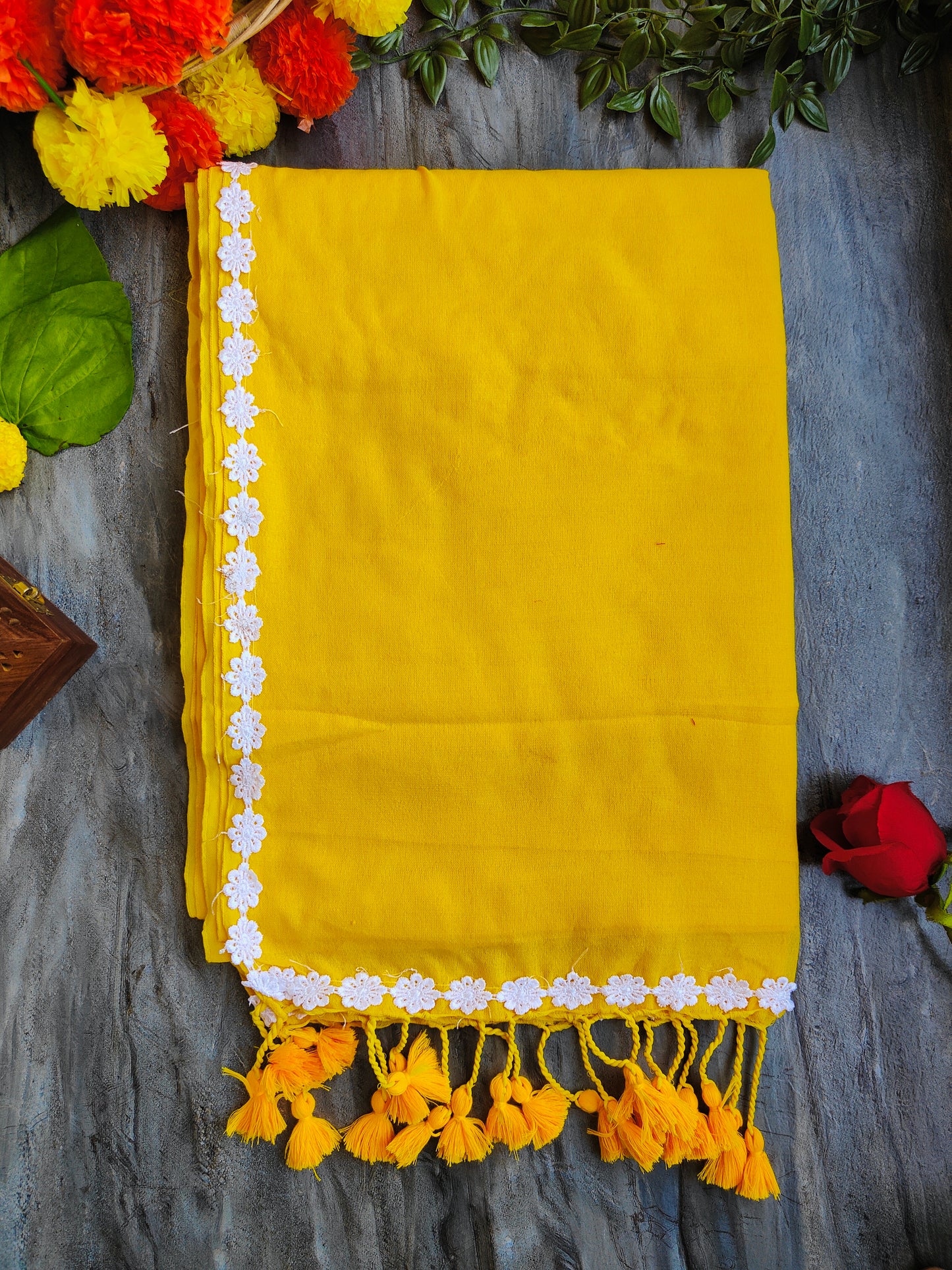 YELLOW LACE KHADI COTTON SAREE