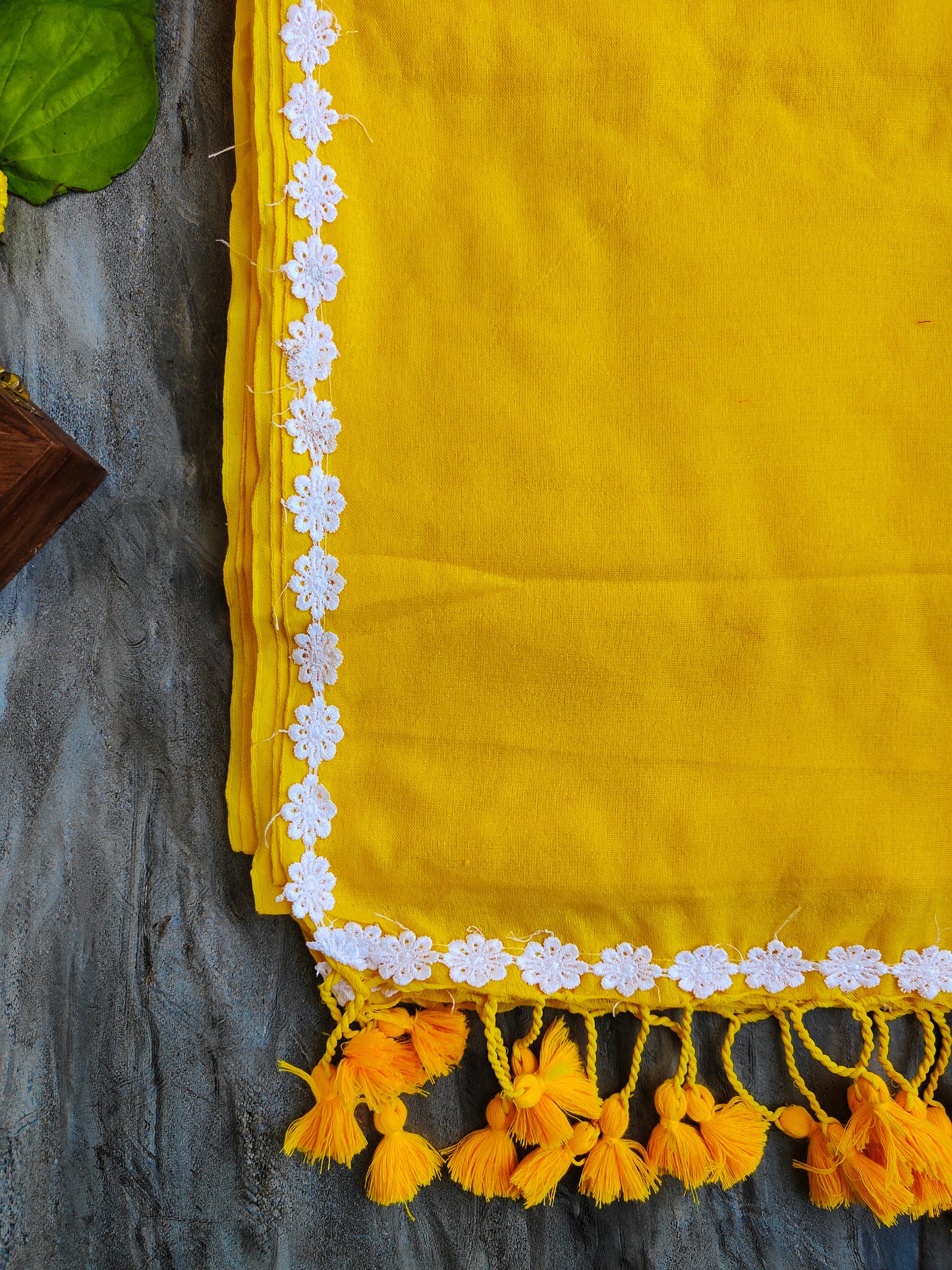 YELLOW LACE KHADI COTTON SAREE