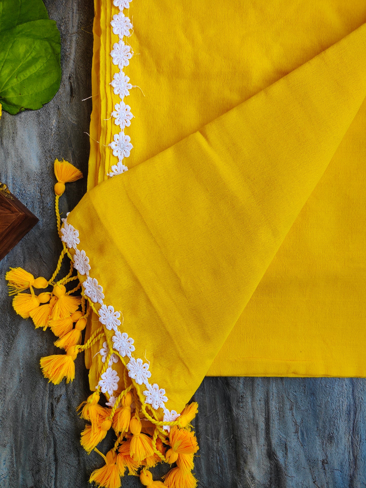 YELLOW LACE KHADI COTTON SAREE