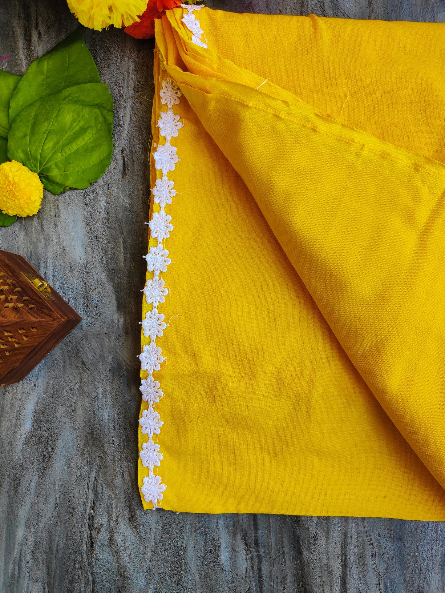 YELLOW LACE KHADI COTTON SAREE