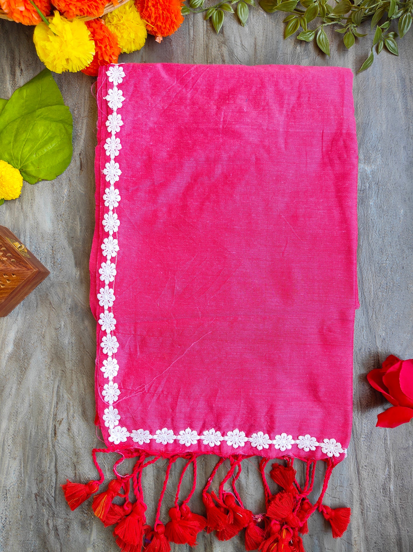 PINK LACE KHADI COTTON SAREE