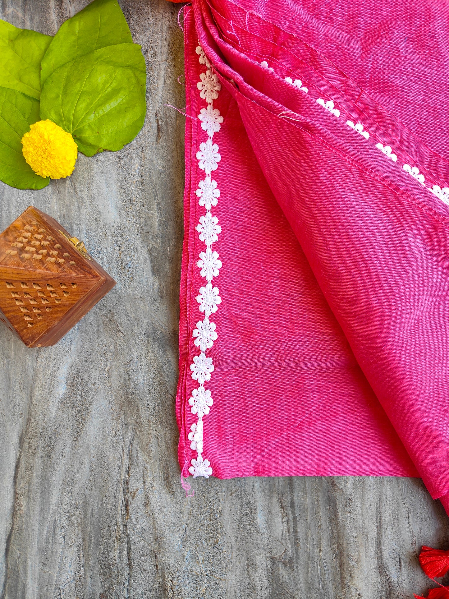 PINK LACE KHADI COTTON SAREE