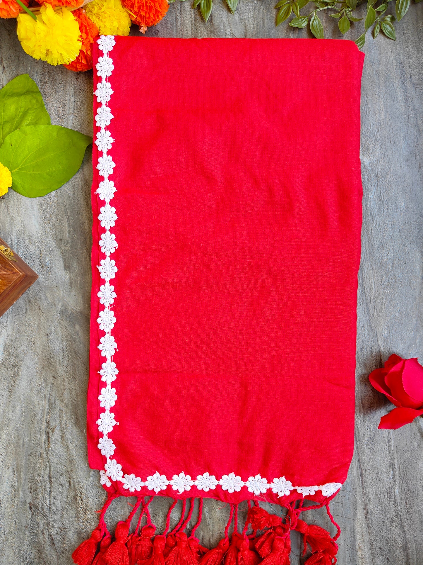 RED LACE KHADI COTTON SAREE