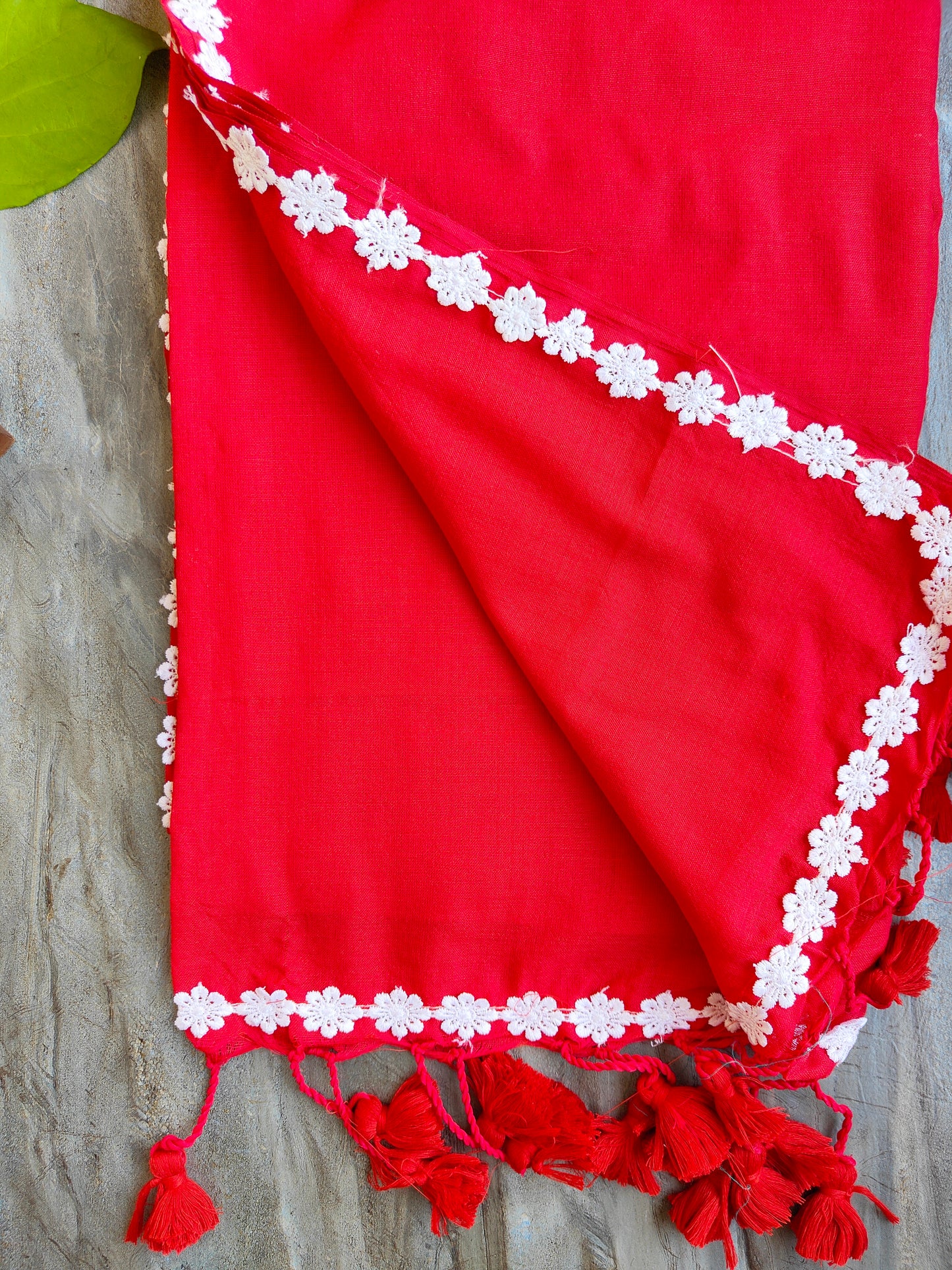RED LACE KHADI COTTON SAREE