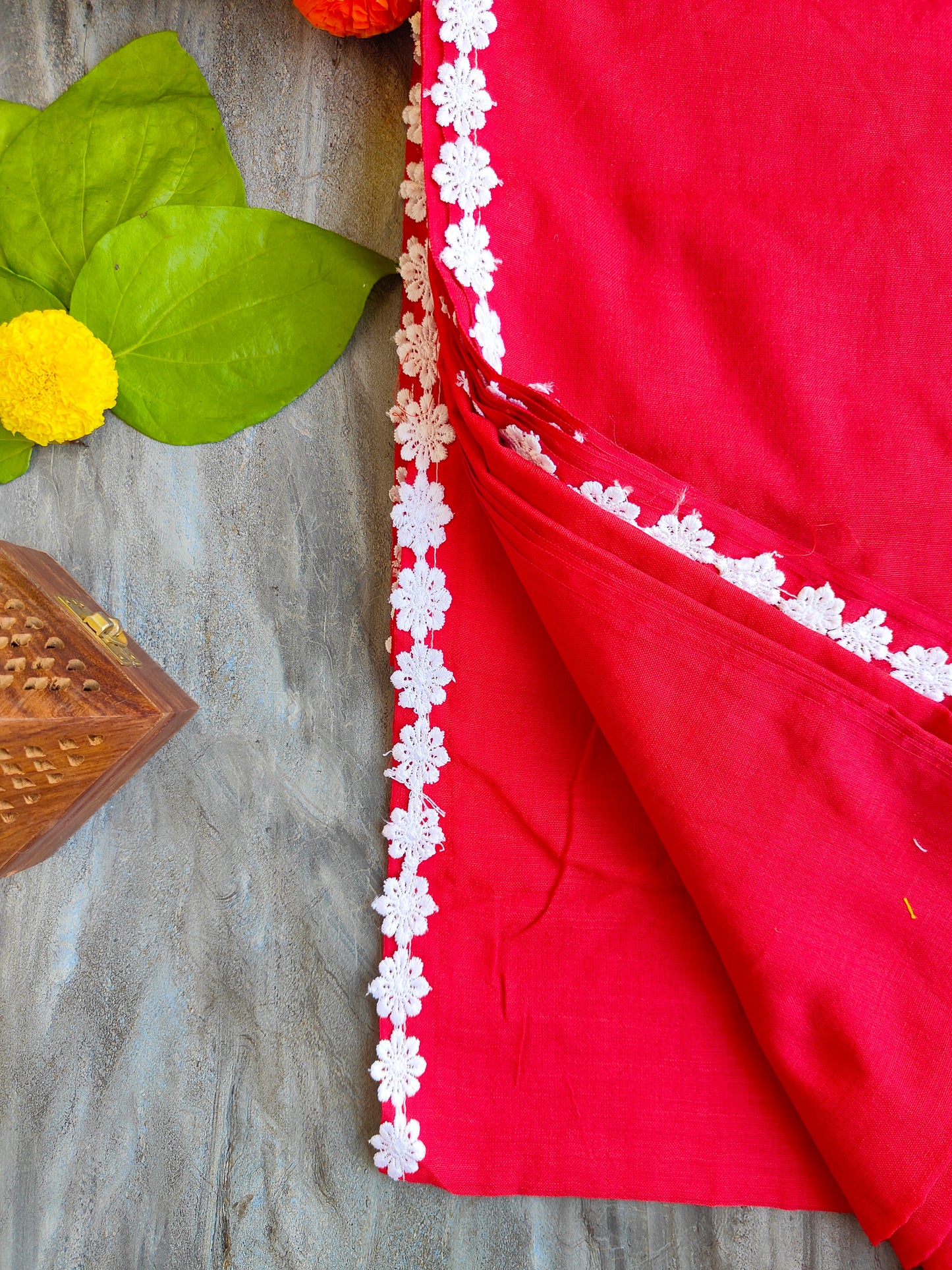 RED LACE KHADI COTTON SAREE