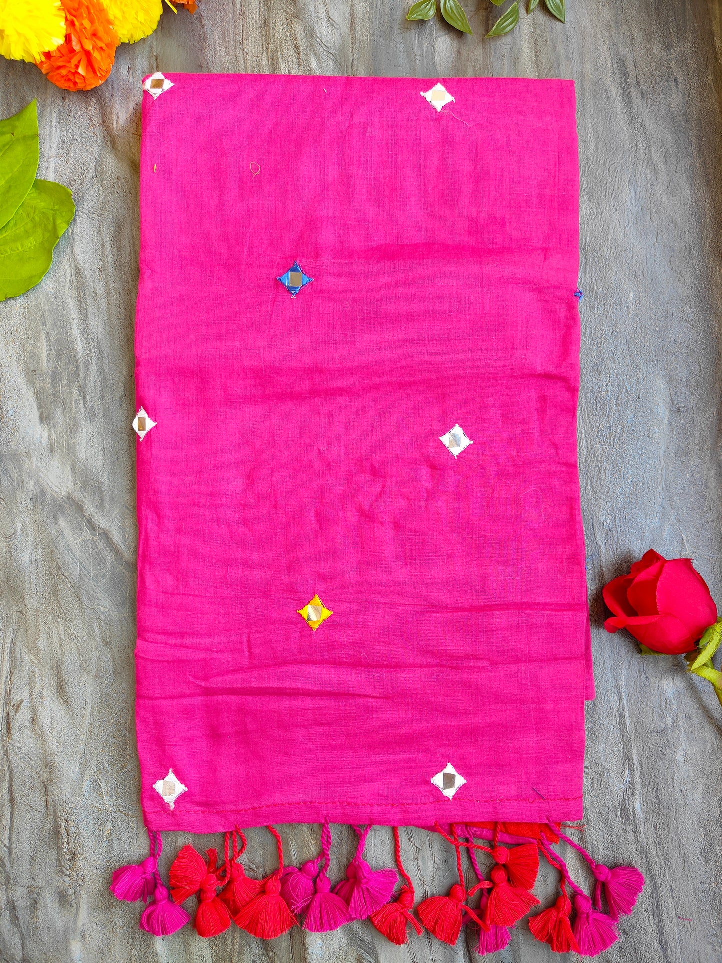 PINK AND RED SITARA MUL COTTON SAREE