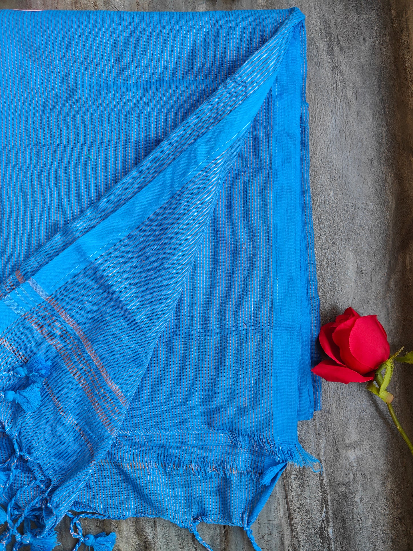 SKY BLUE GOLDEN STRIPE COTTON SAREE