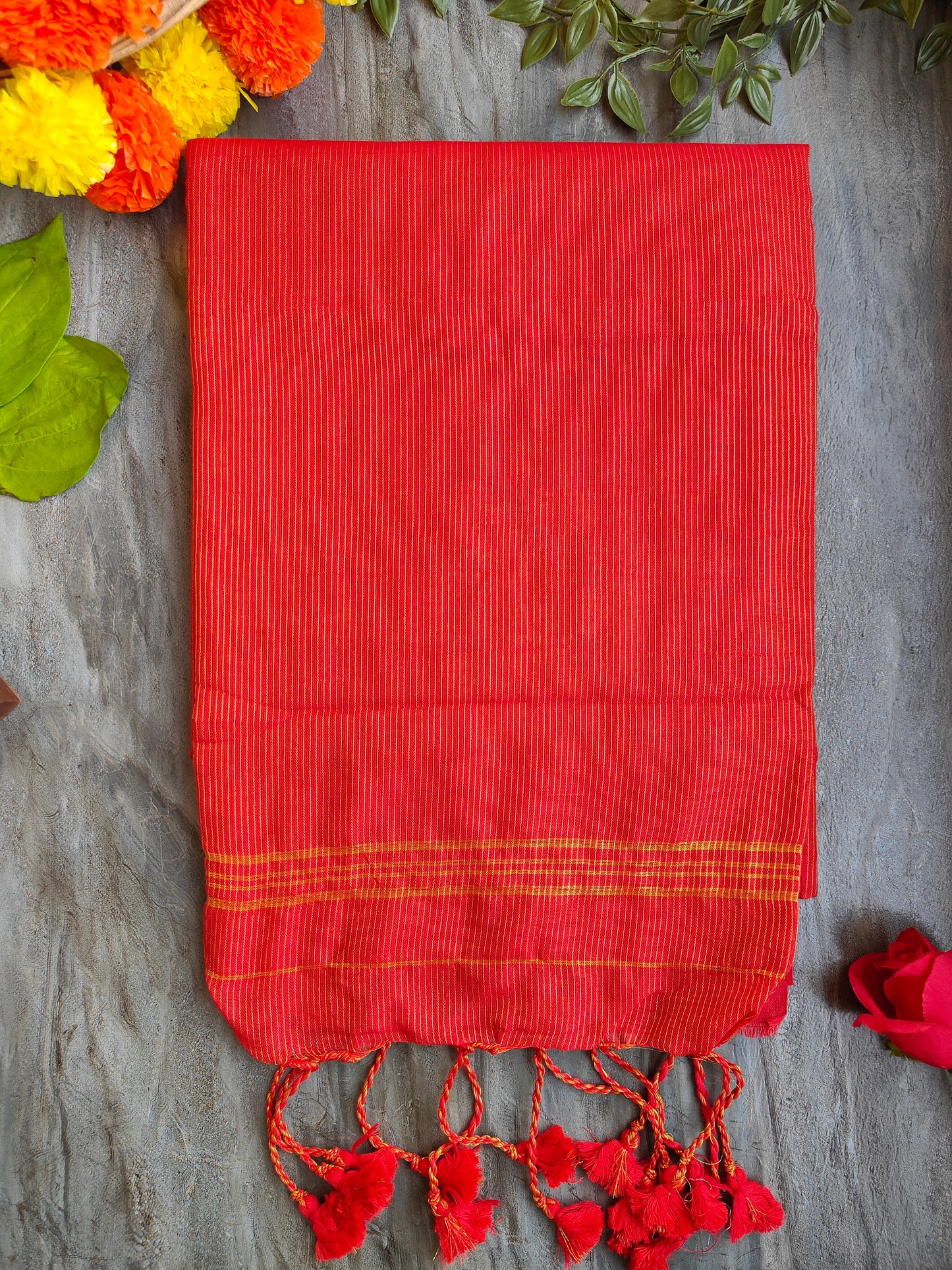 ORANGE GOLDEN STRIPE COTTON SAREE