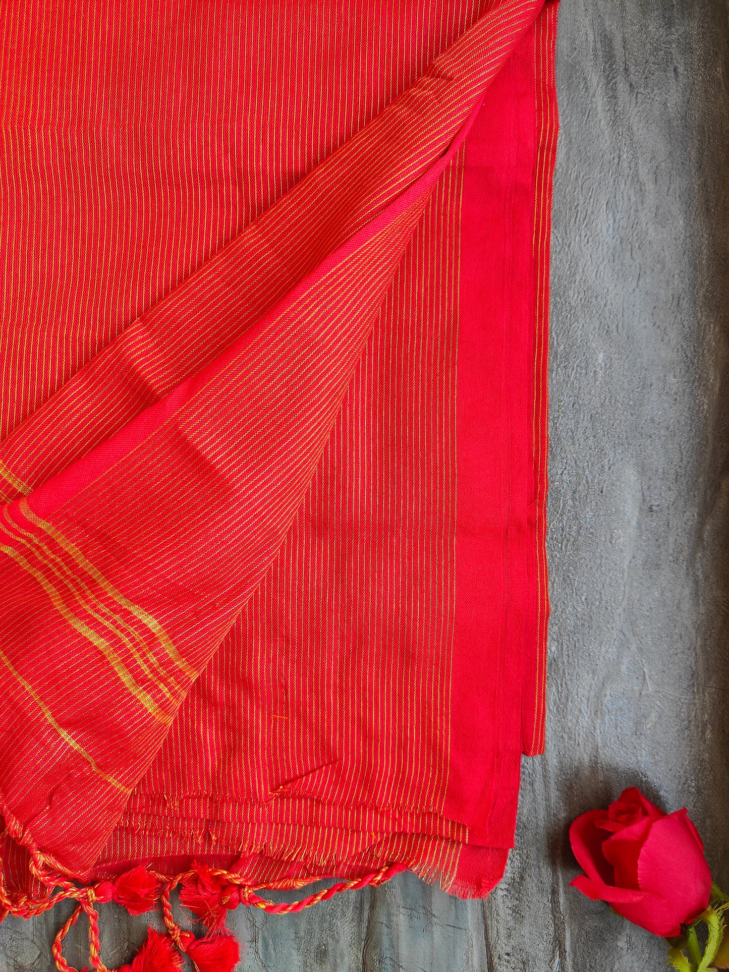 ORANGE GOLDEN STRIPE COTTON SAREE