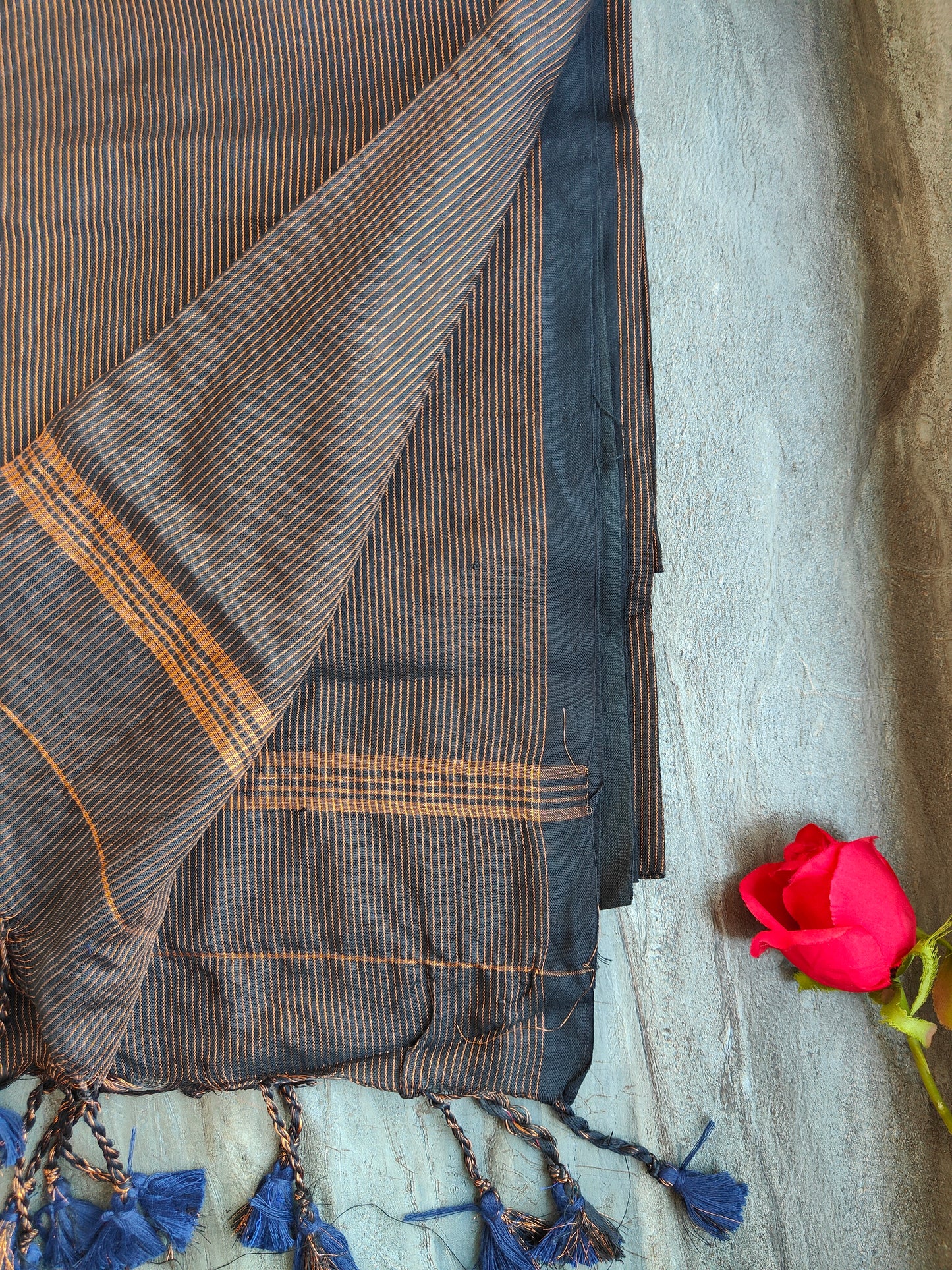 BROWN GOLDEN STRIPE COTTON SAREE