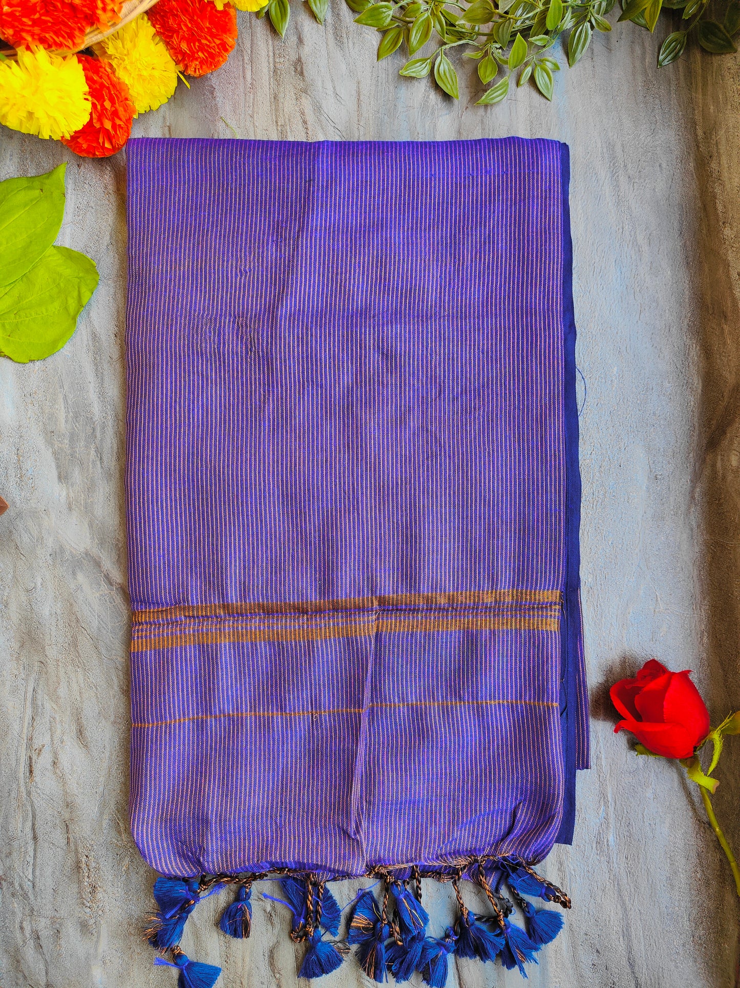 PURPLE GOLDEN STRIPE COTTON SAREE