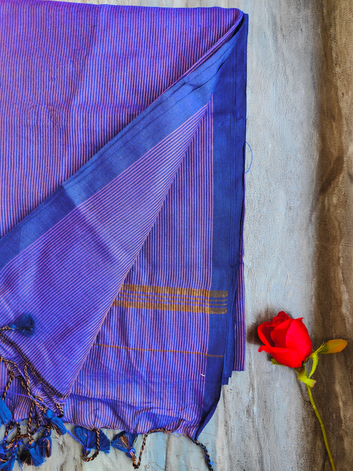 PURPLE GOLDEN STRIPE COTTON SAREE