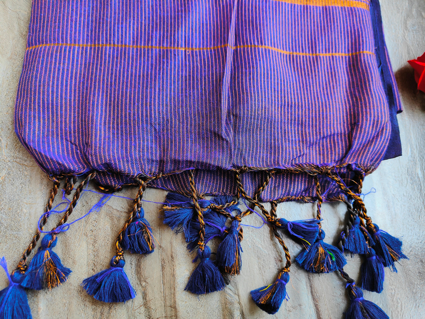 PURPLE GOLDEN STRIPE COTTON SAREE