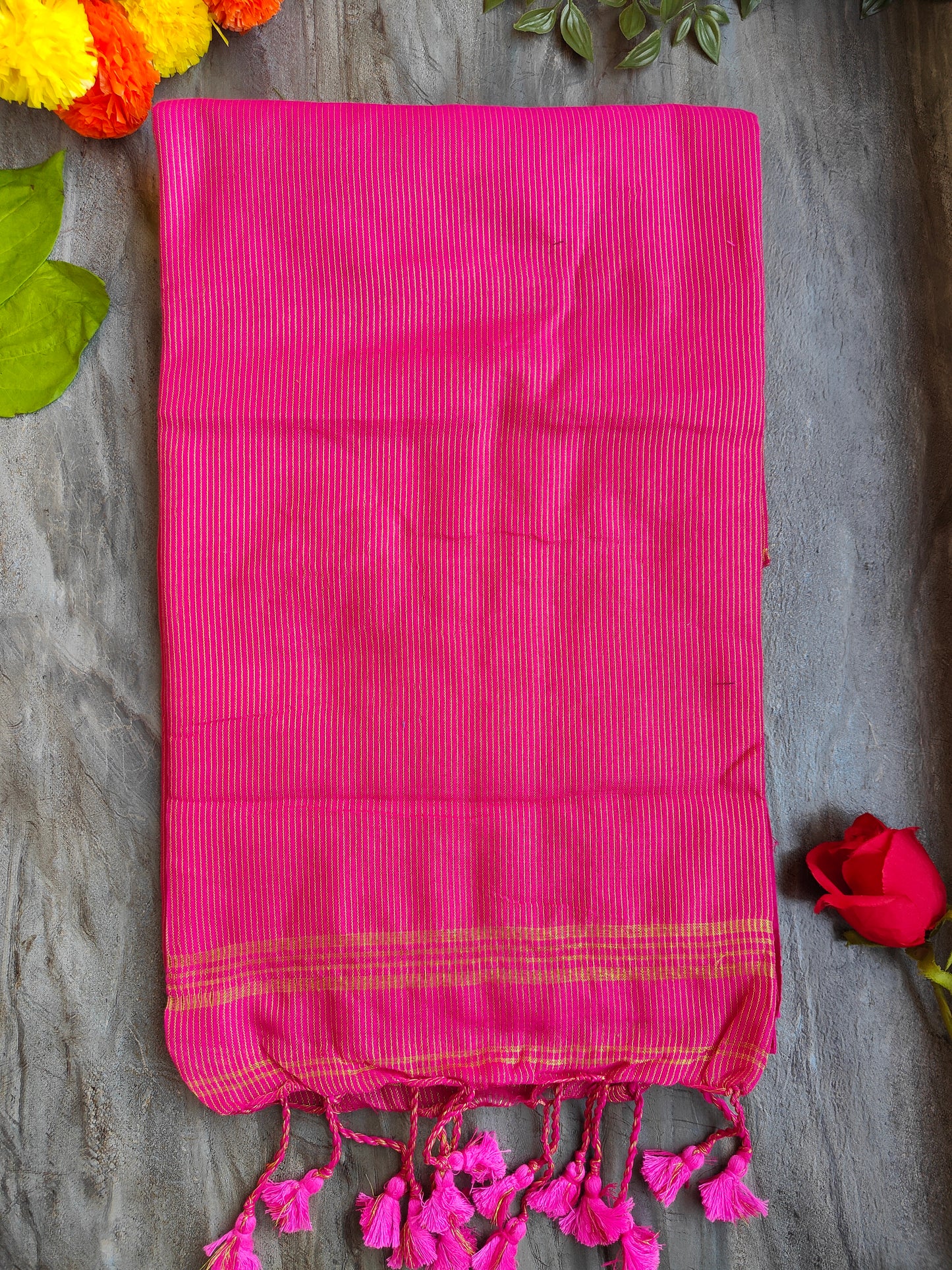 PINK GOLDEN STRIPE COTTON SAREE