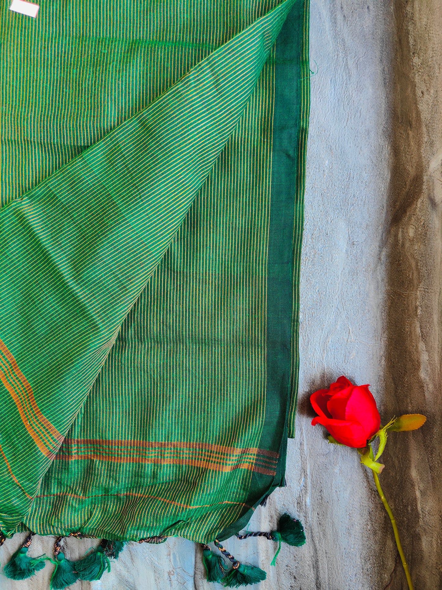 GREEN GOLDEN STRIPE COTTON SAREE