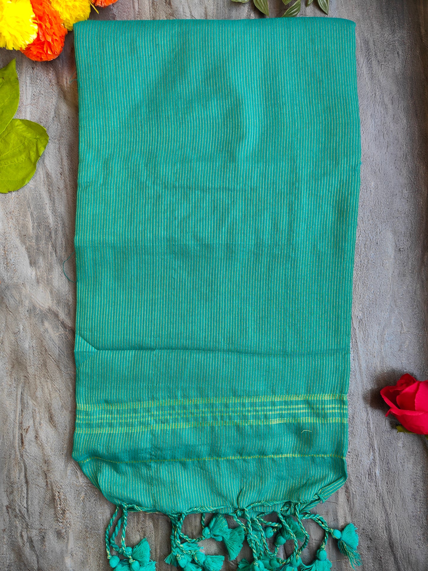TEAL GOLDEN STRIPE COTTON SAREE