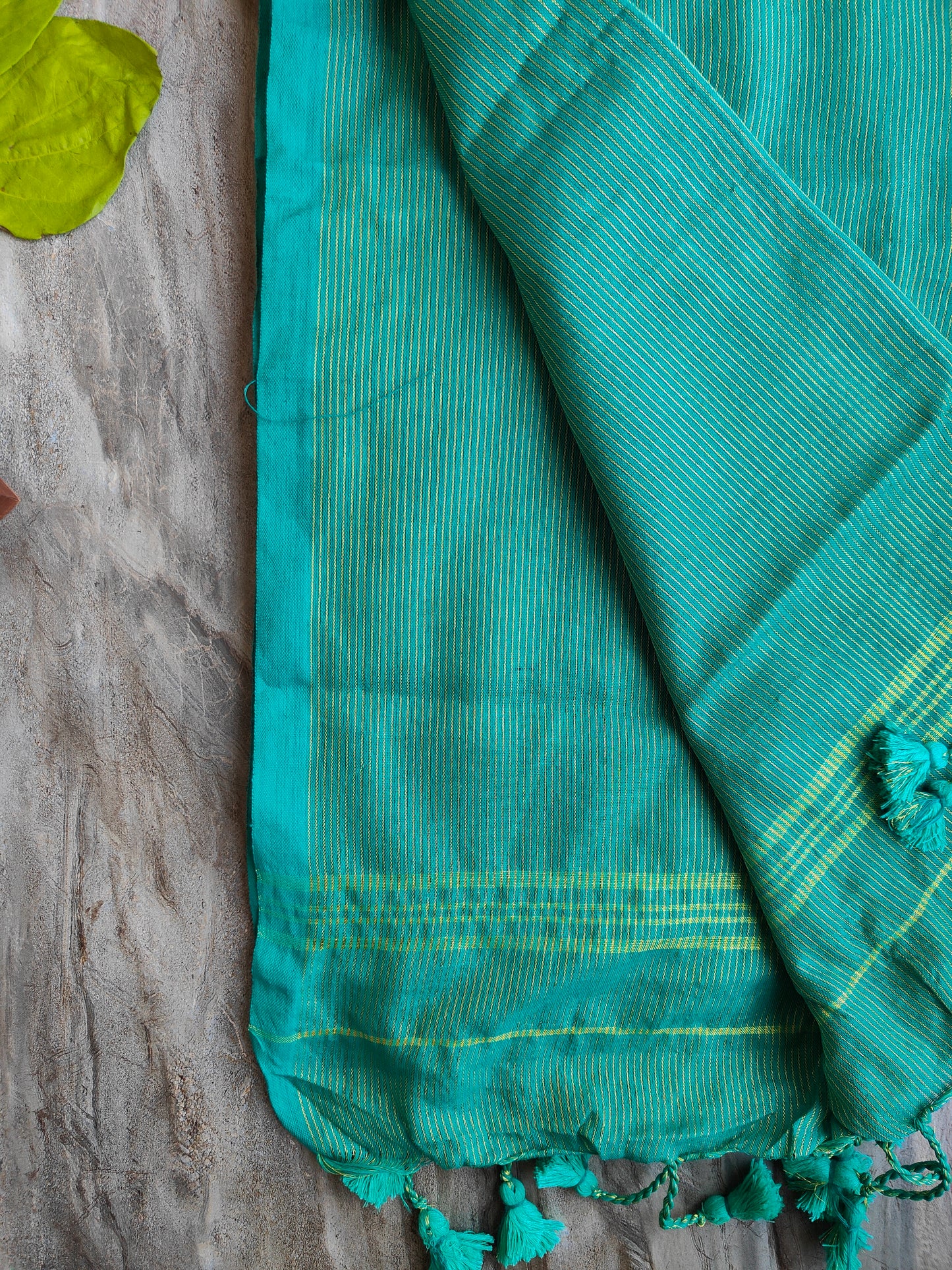 TEAL GOLDEN STRIPE COTTON SAREE