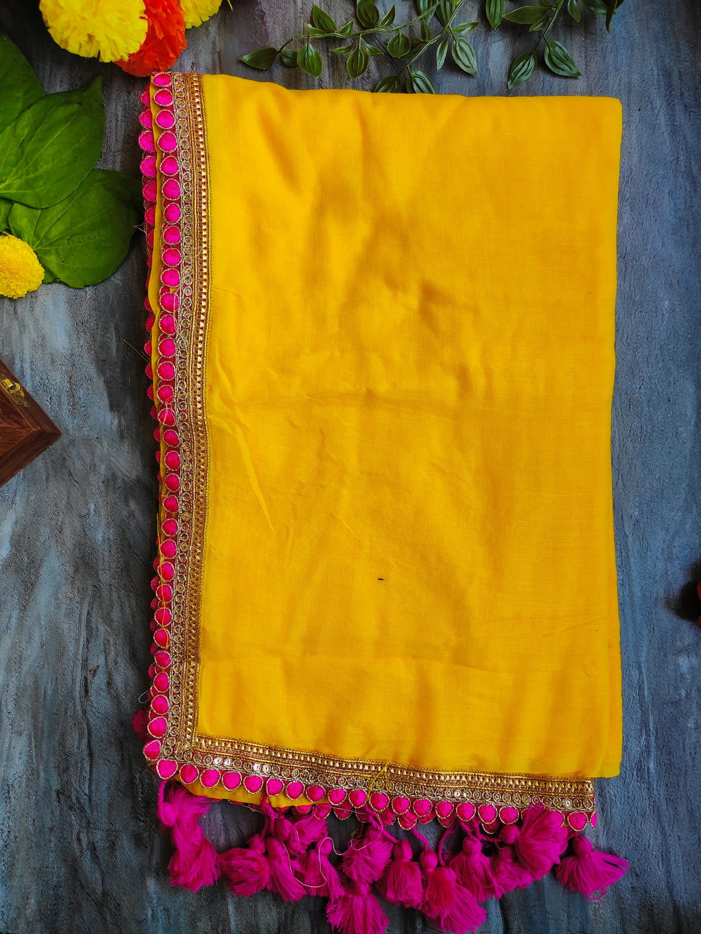 YELLOW LACE MUL COTTON SAREE