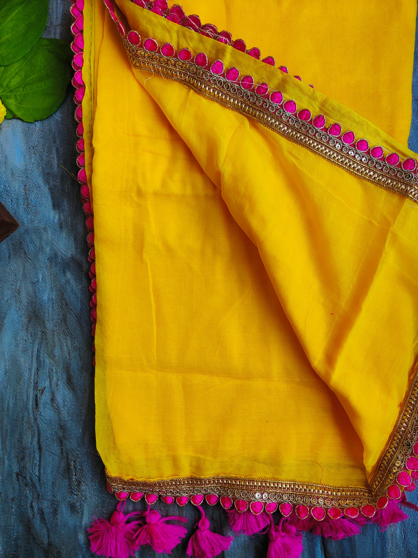 YELLOW LACE MUL COTTON SAREE