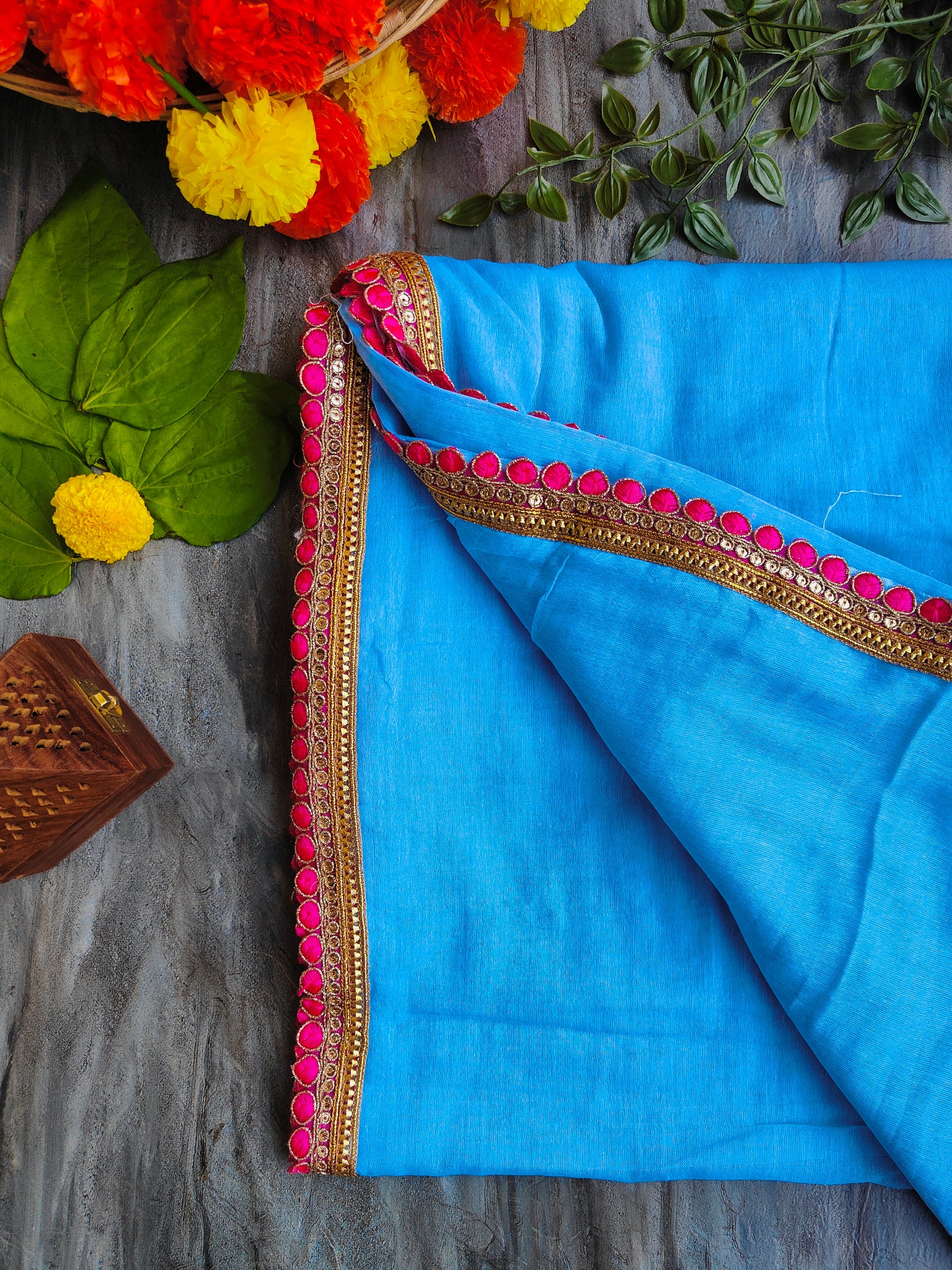 SKY BLUE LACE MUL COTTON SAREE