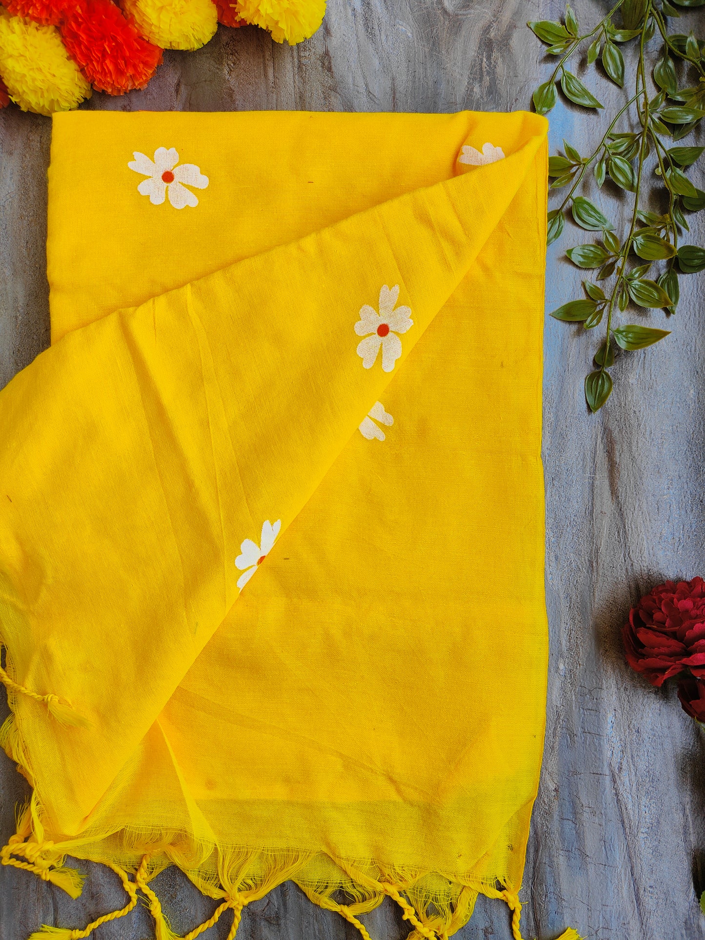 YELLOW JASMINE HAND PAINTED KHADI COTTON SAREE