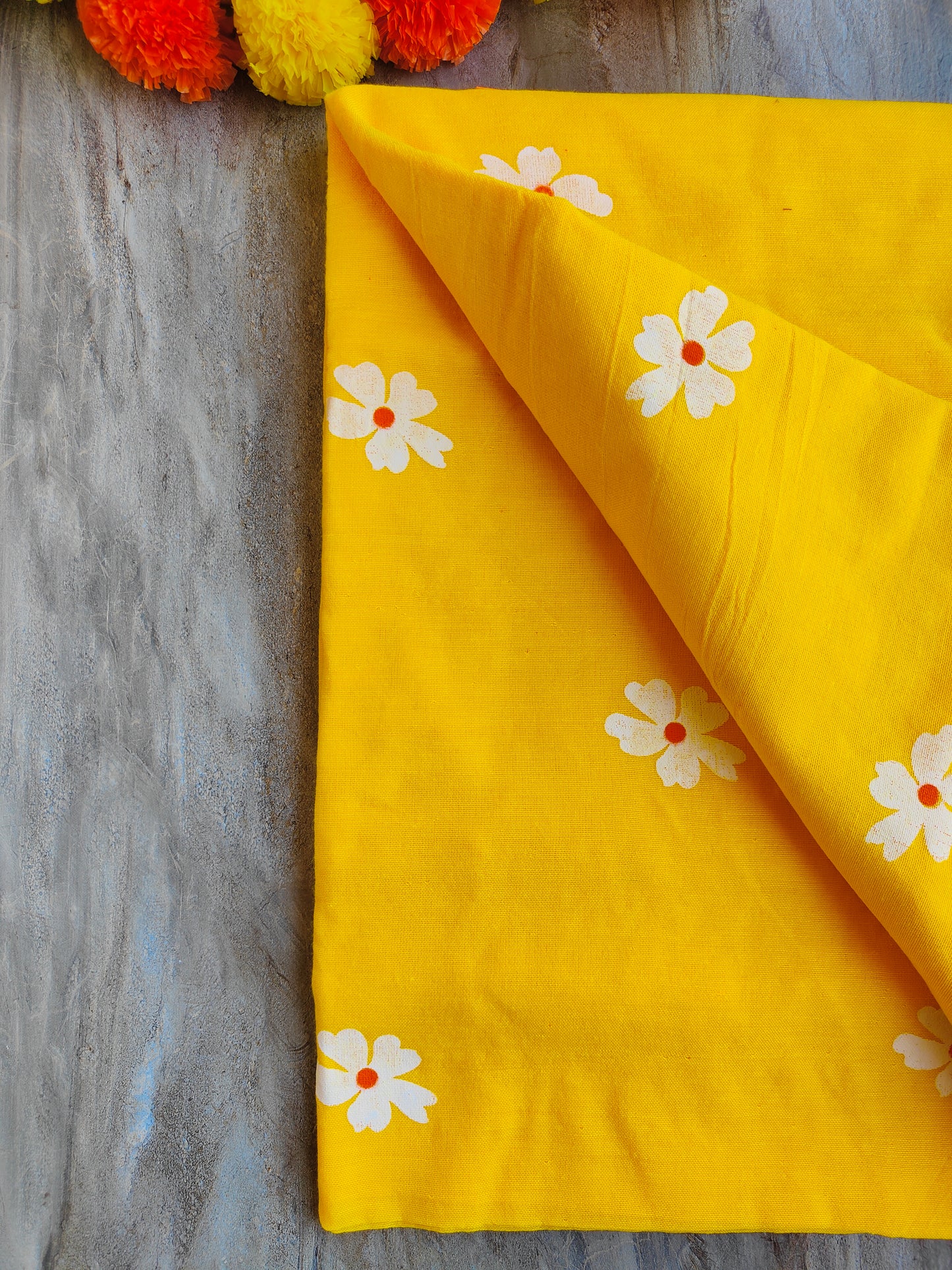YELLOW JASMINE HAND PAINTED KHADI COTTON SAREE