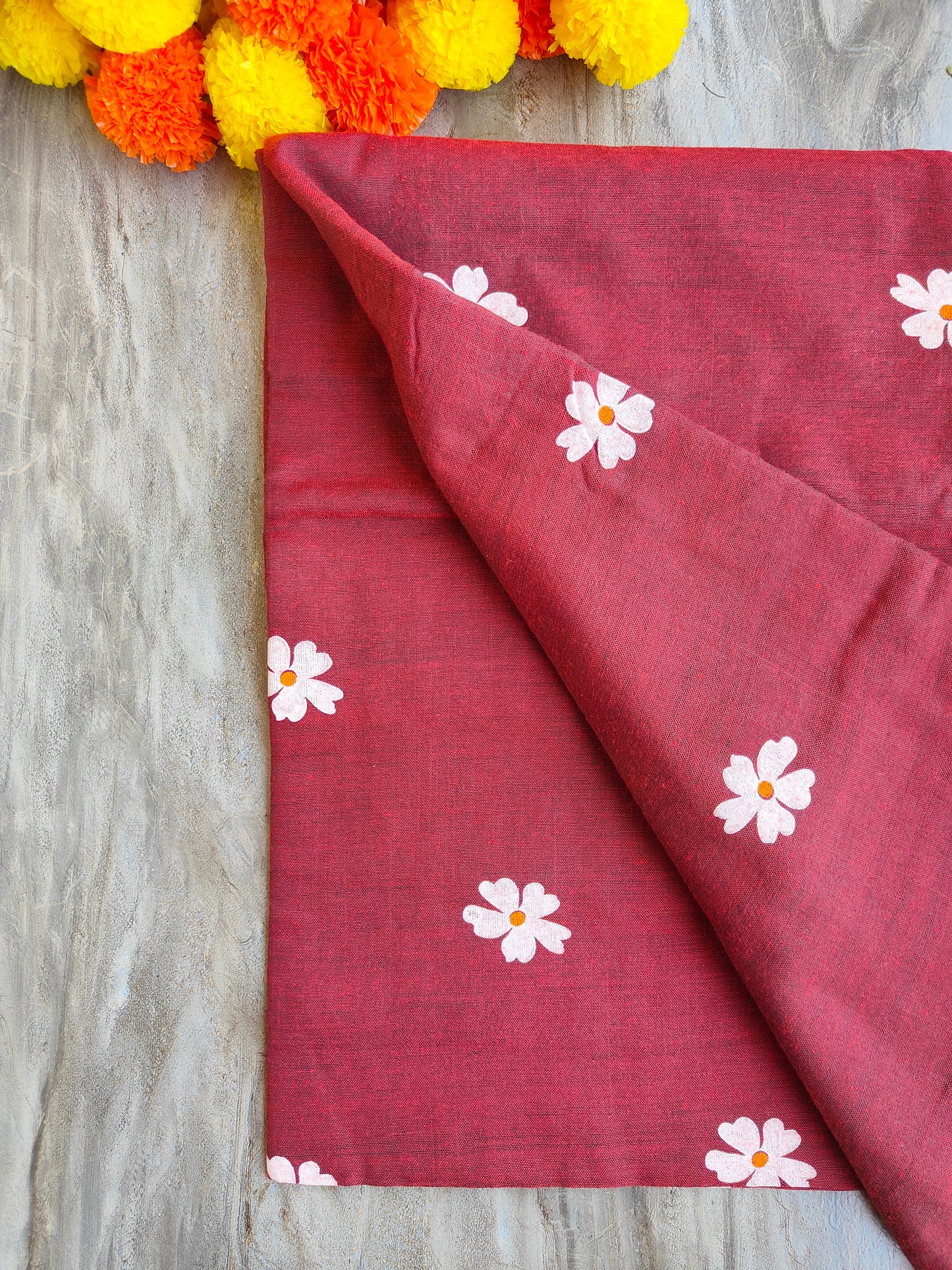 MAROON JASMINE HAND PAINTED KHADI COTTON SAREE