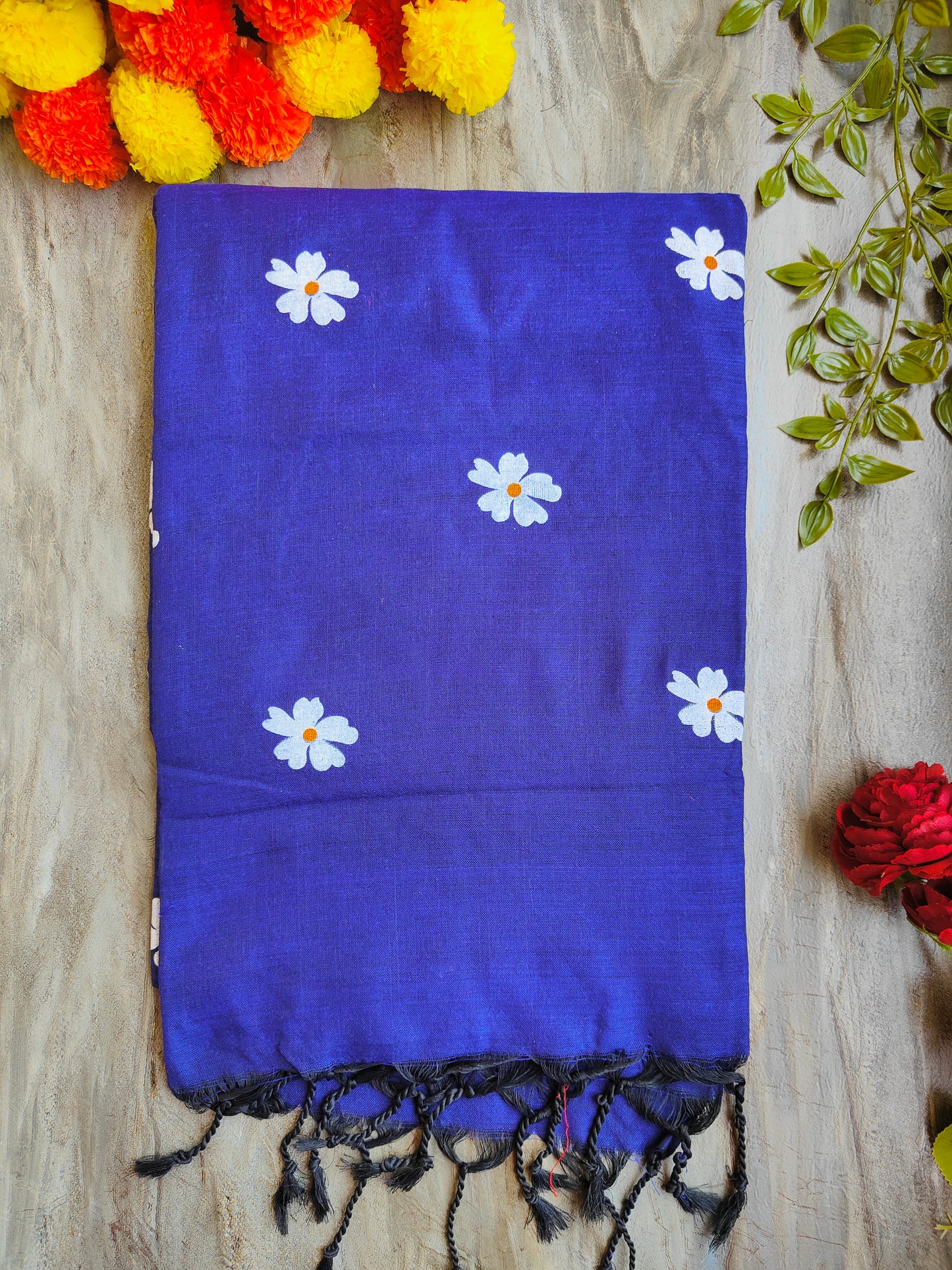 BLUE JASMINE HAND PAINTED KHADI COTTON SAREE