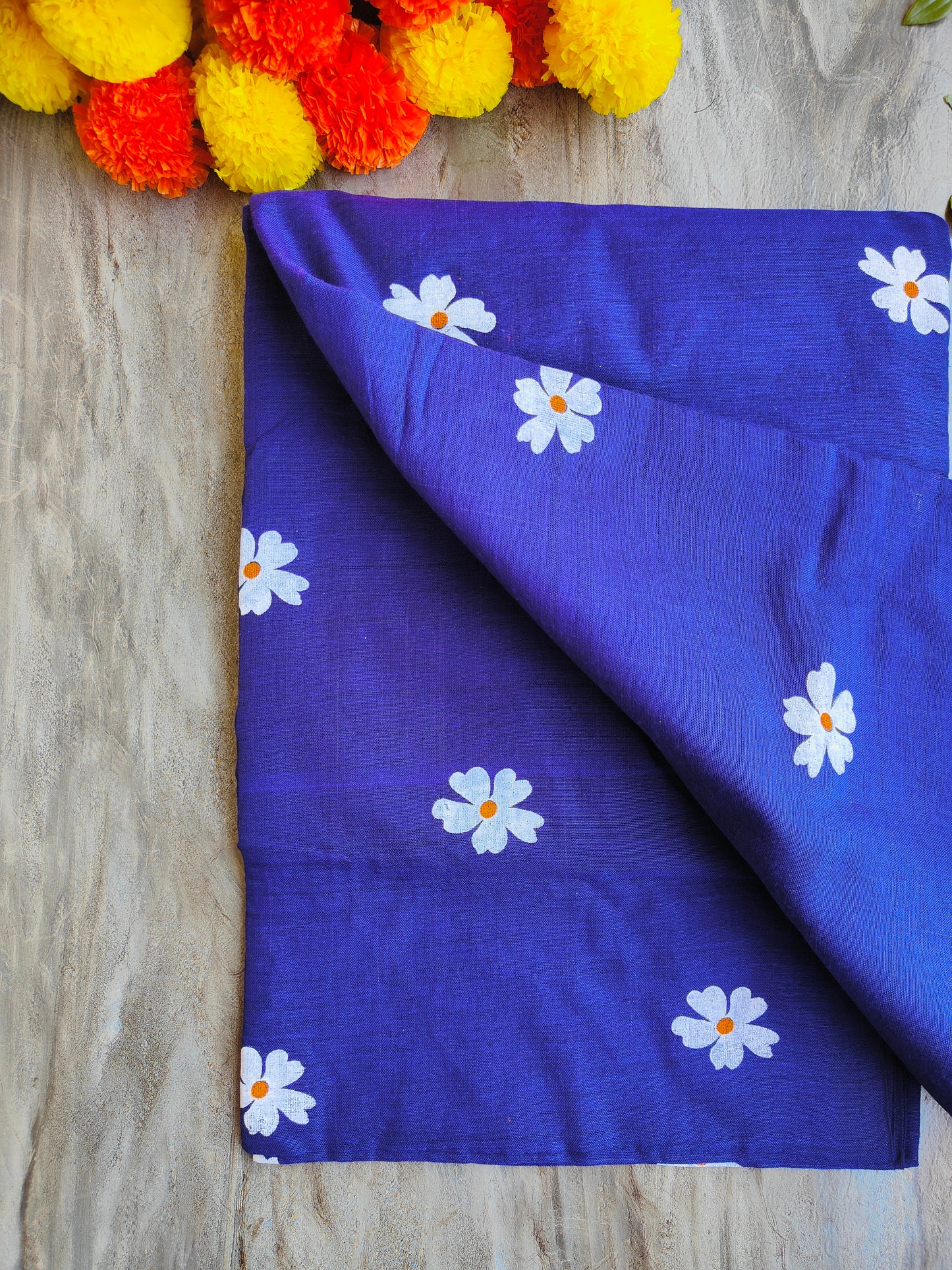 BLUE JASMINE HAND PAINTED KHADI COTTON SAREE