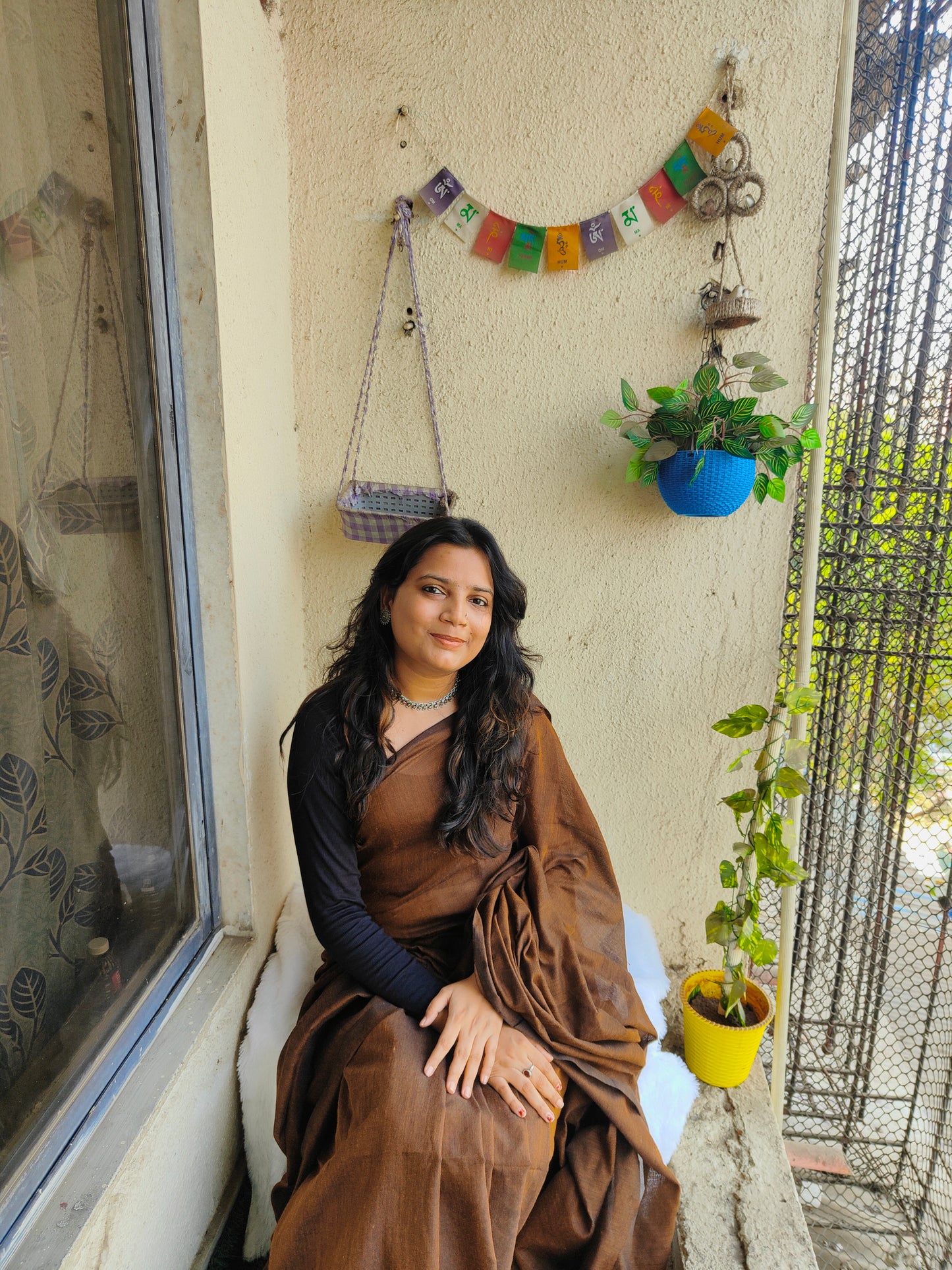 BROWN KHADI COTTON SAREE