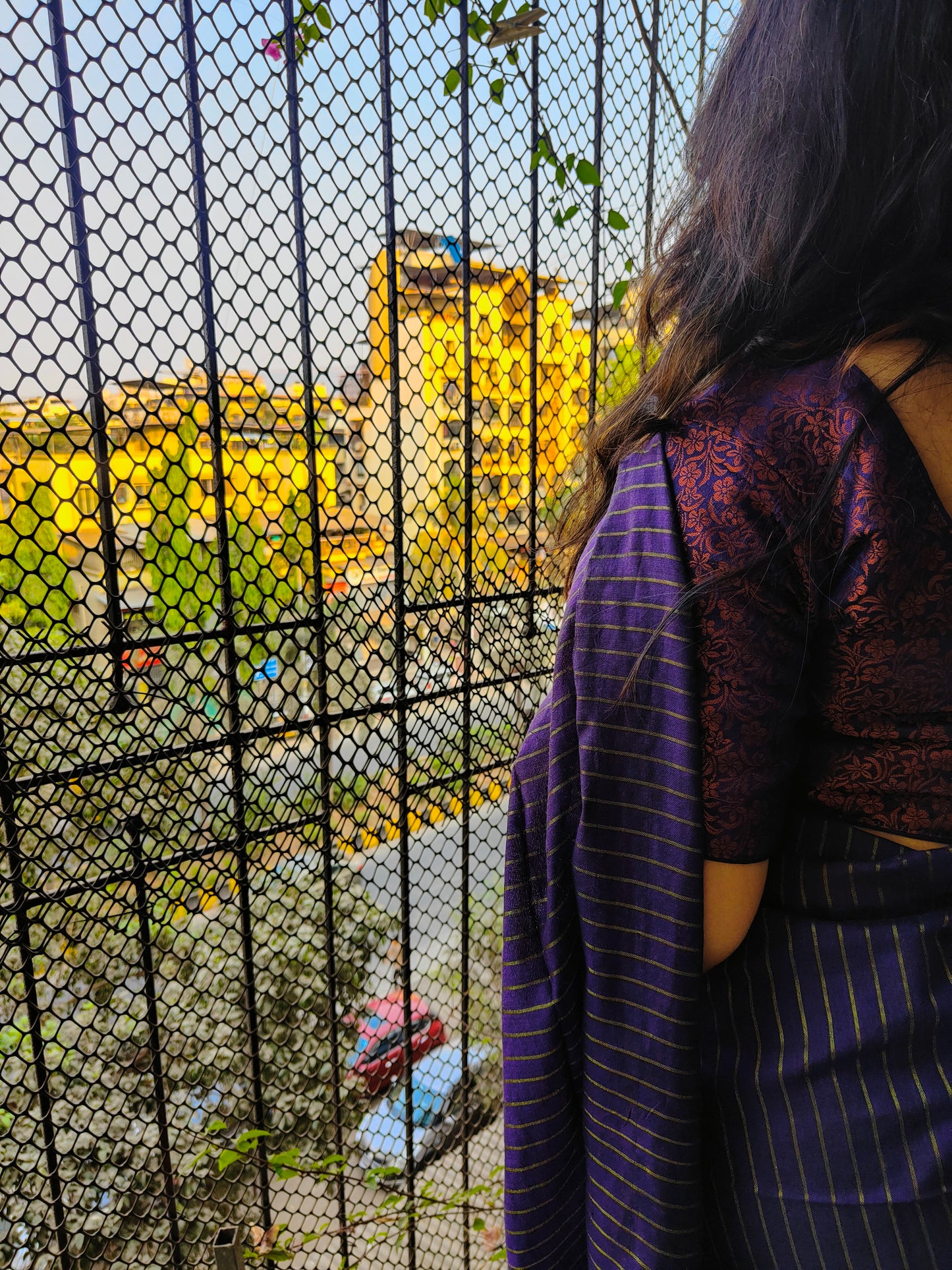 PURPLE GOLDEN STRIPE COTTON SAREE