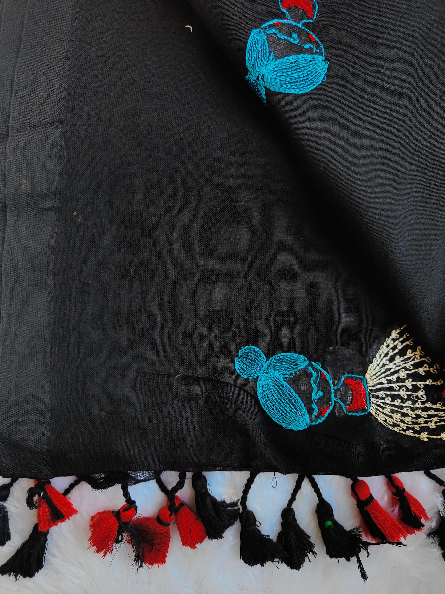 BLACK DOLL EMBROIDERED KHADI COTTON SAREE