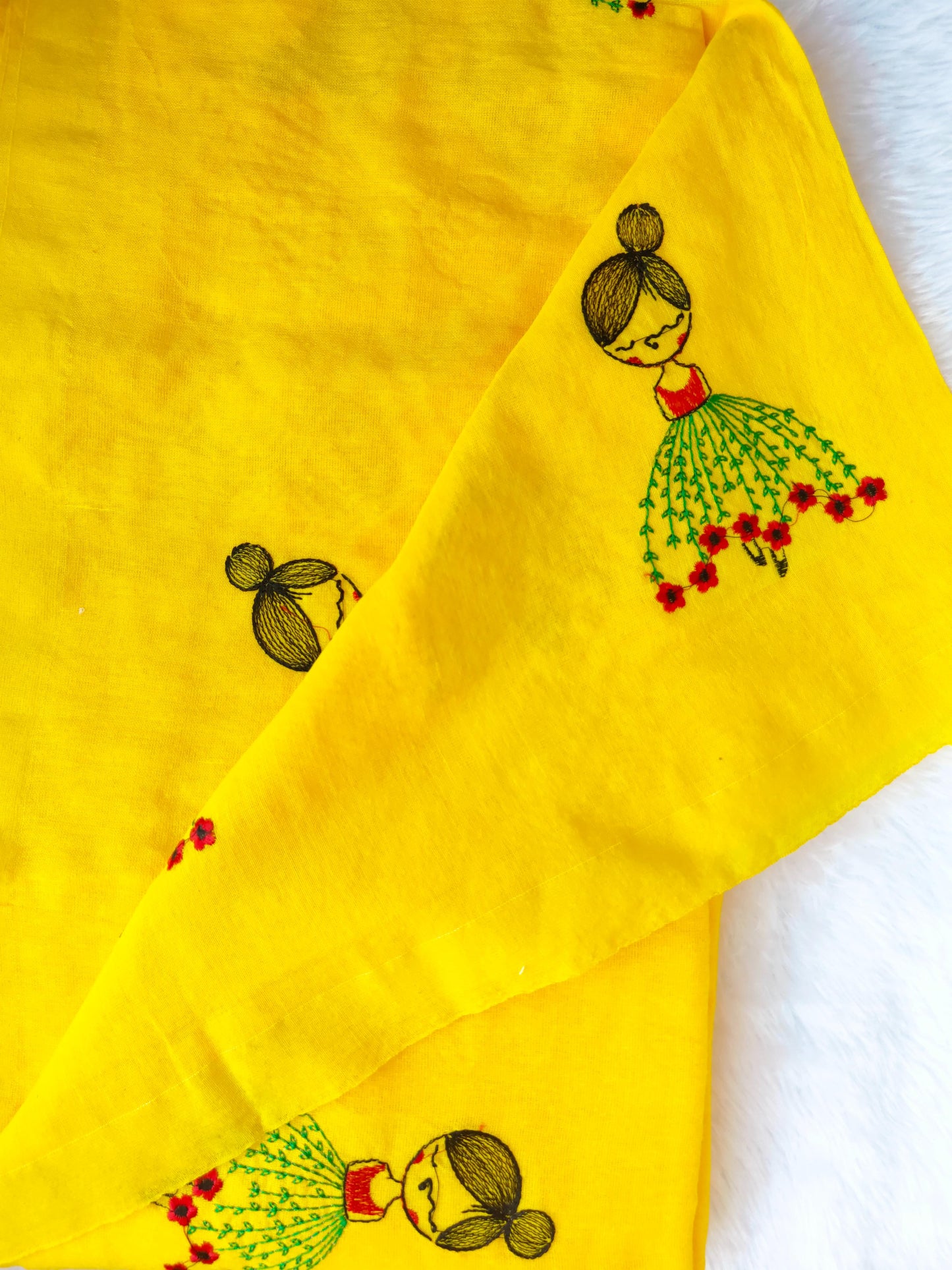 YELLOW DOLL EMBROIDERED KHADI COTTON SAREE